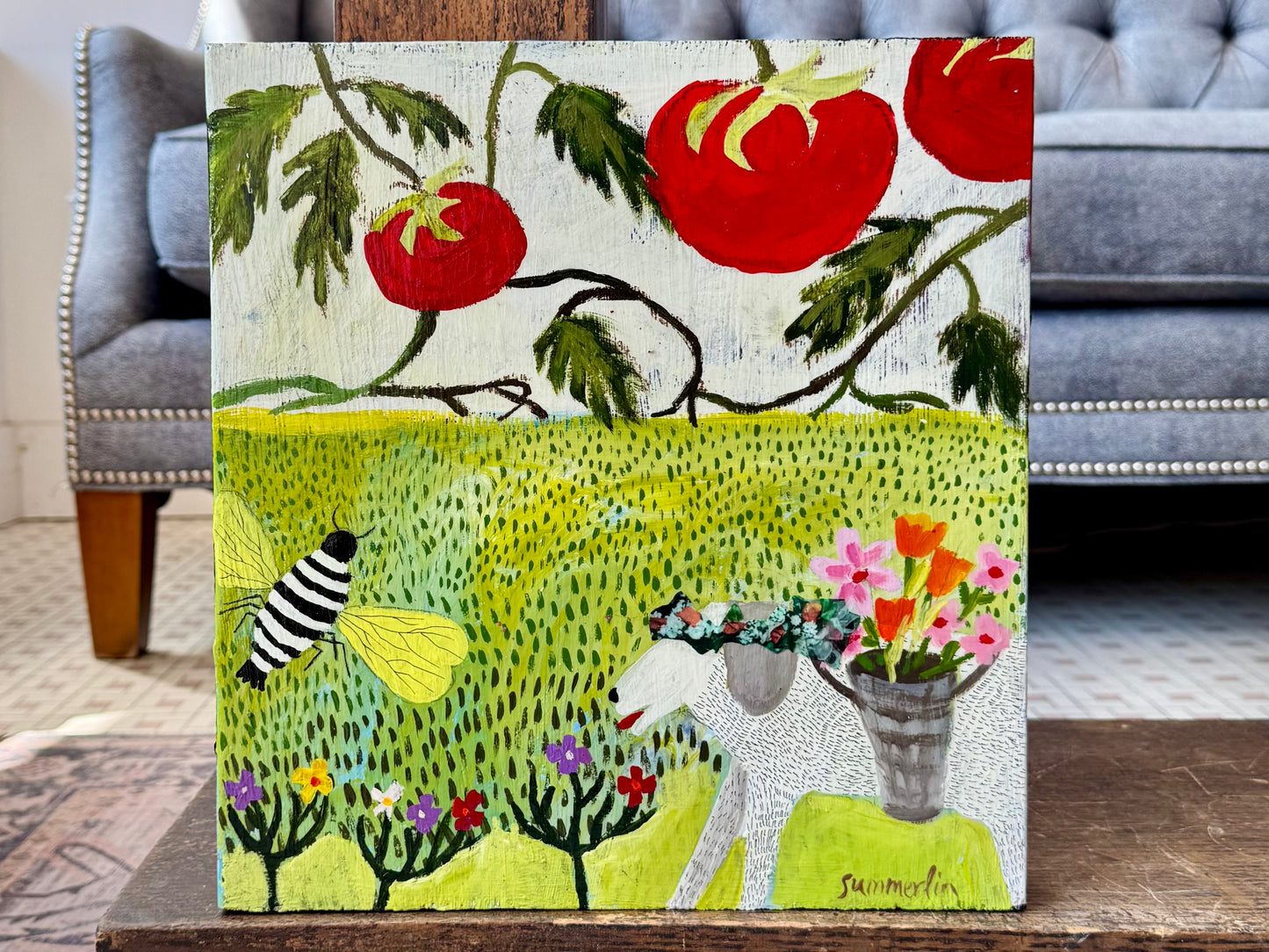 "White Dog, Bee, and Tomatoes" - Original Work