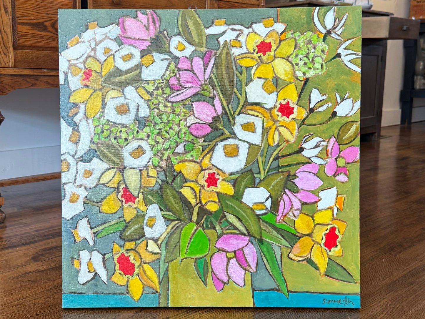 "Daffodils No. 1 in Greens" - Original Work