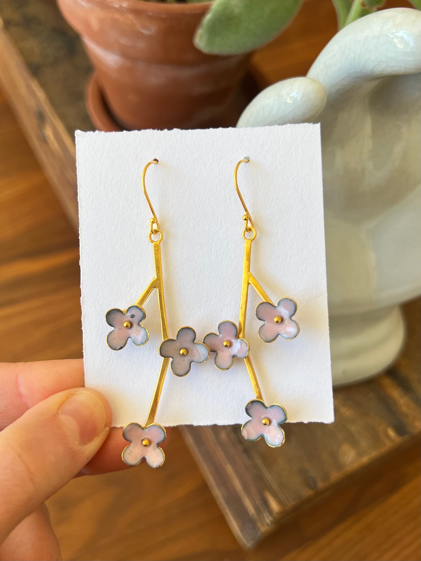 Flower Branch Earrings - Pink