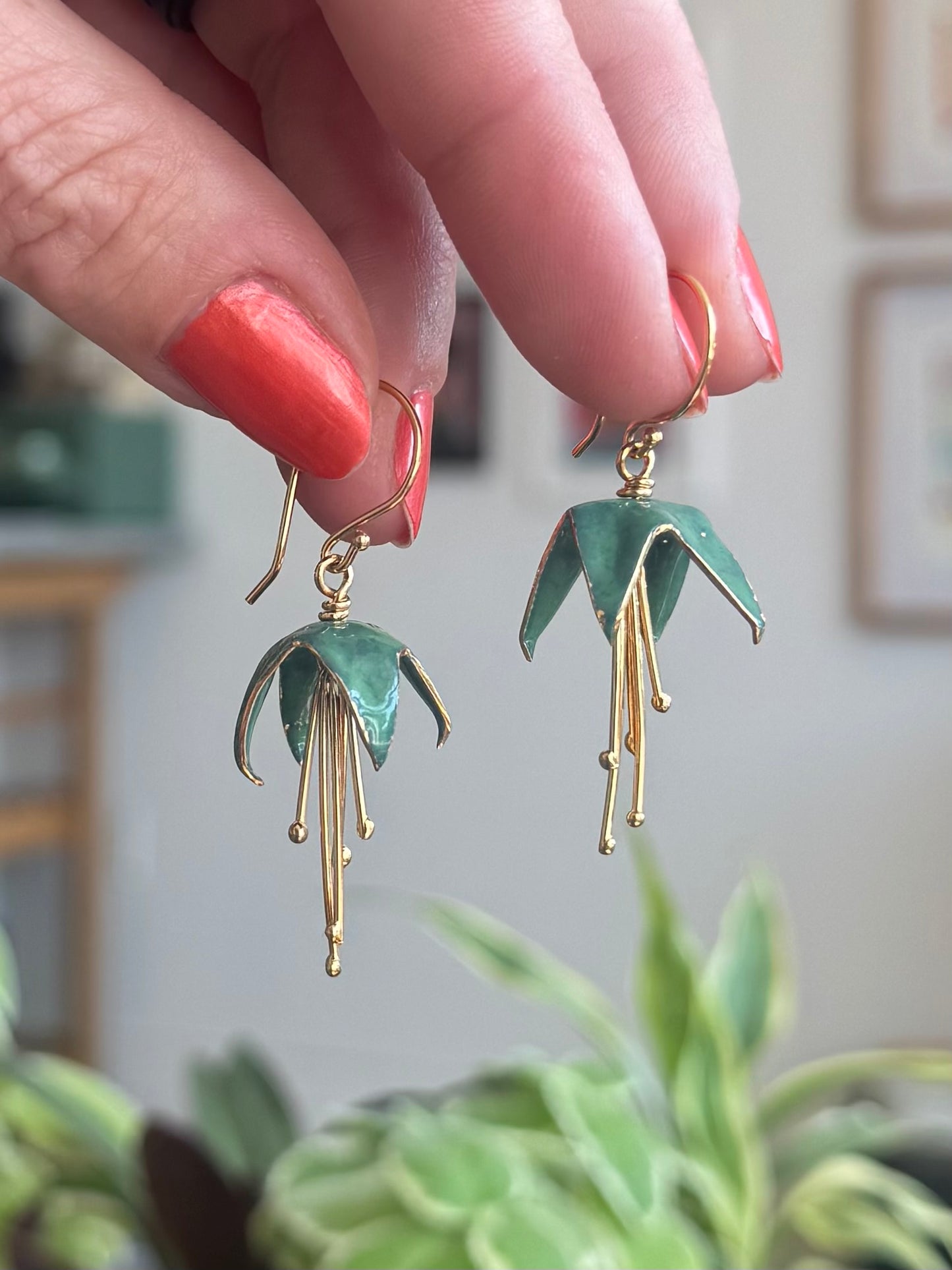 Fuchsia Flower Earrings - Small Jade