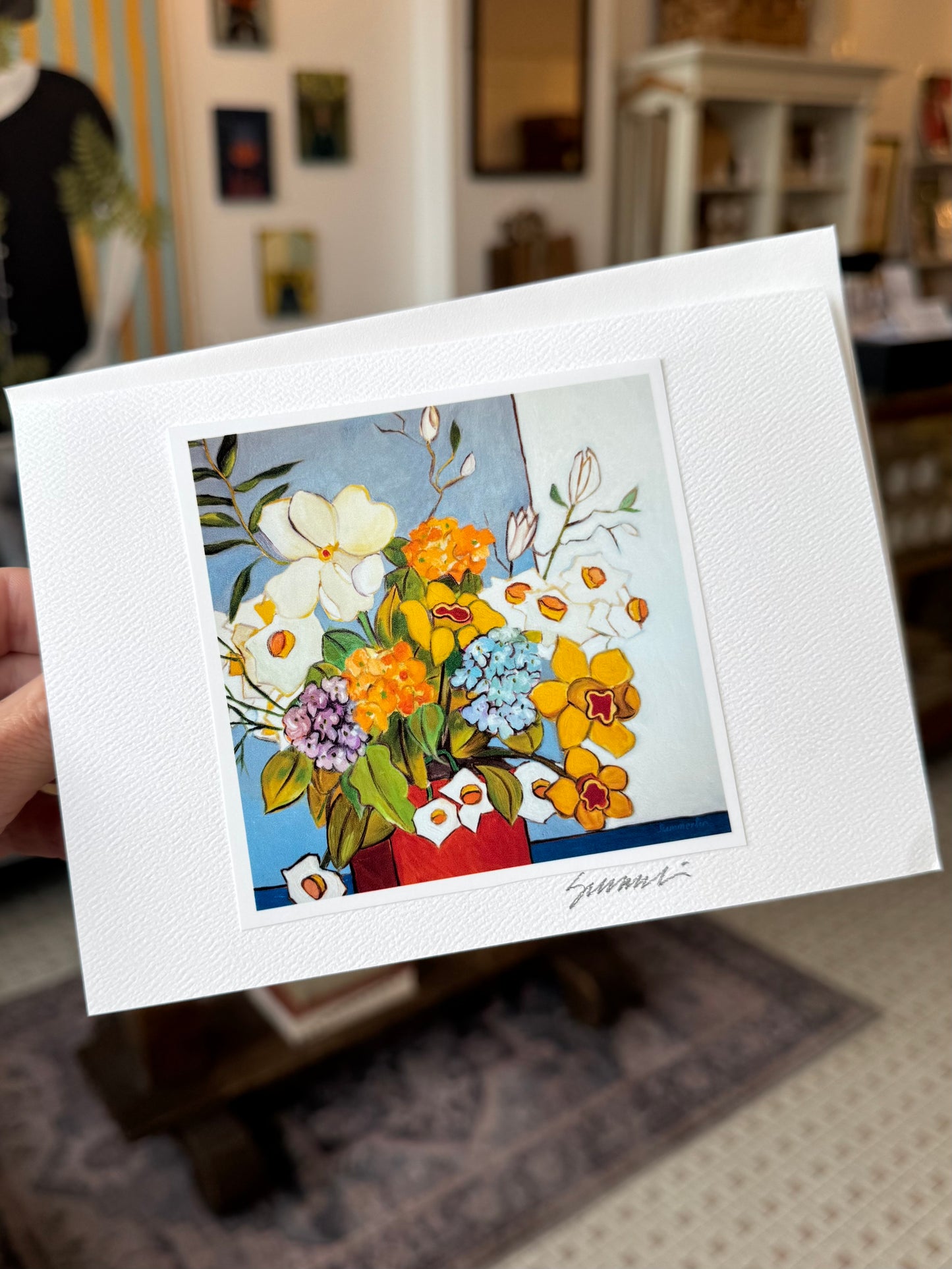 "Daffodils No. 5 Light Blue and White" Greeting Card