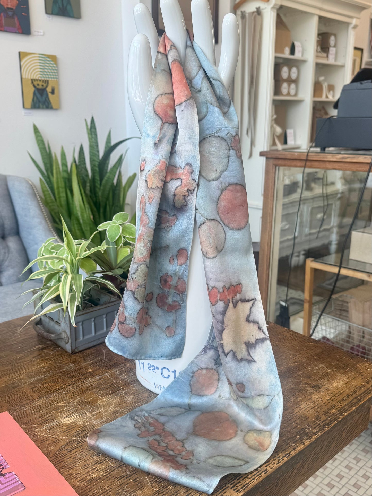 Eco Print Silk Scarf - Blue