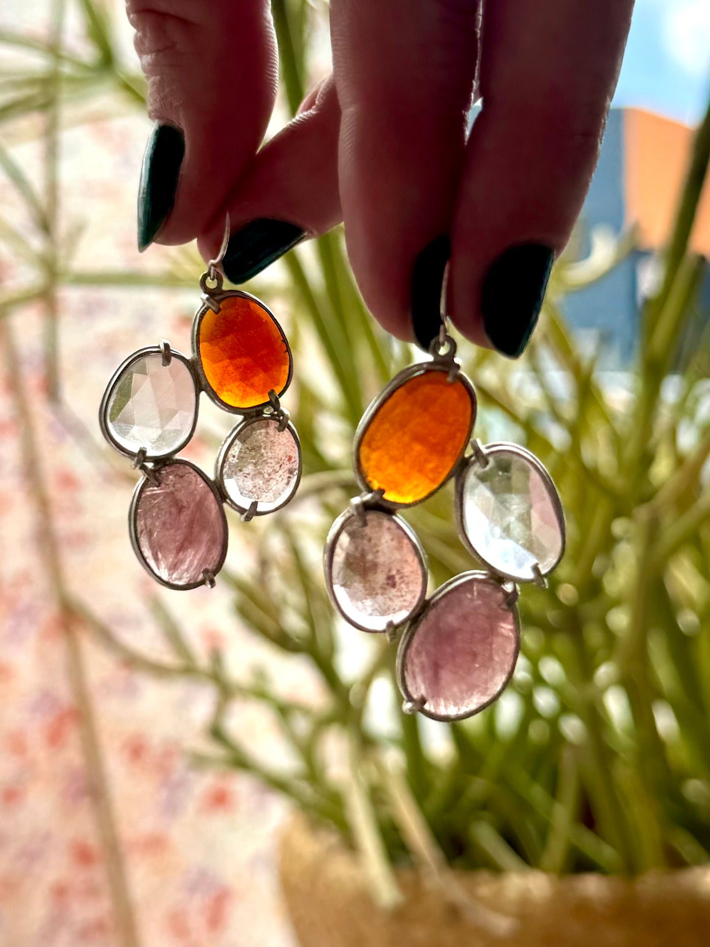 Four Stone Ring Drop Earrings