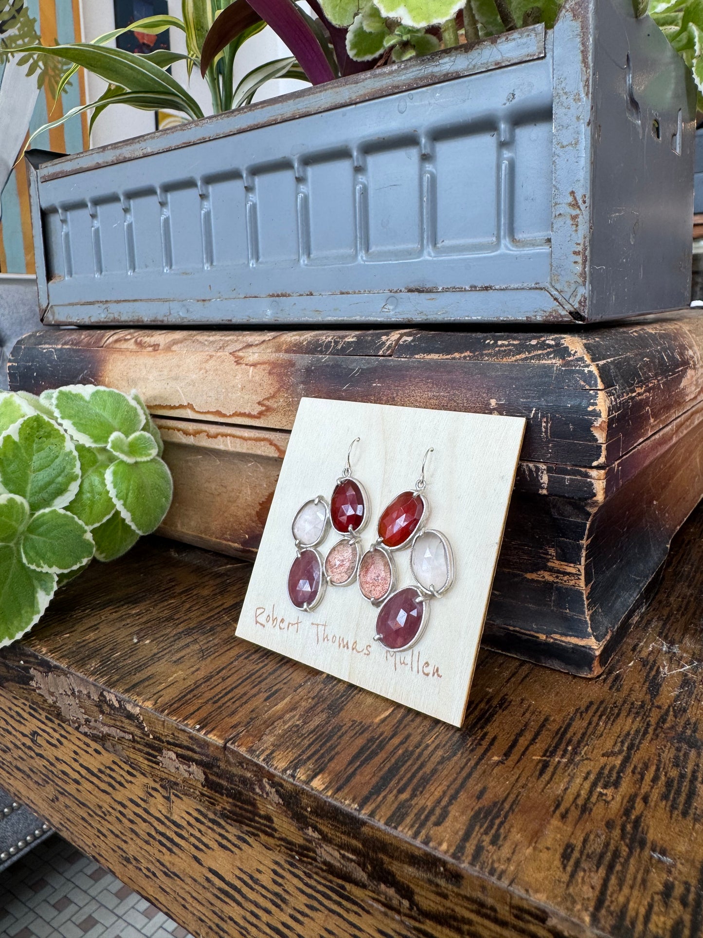 Four Stone Ring Drop Earrings