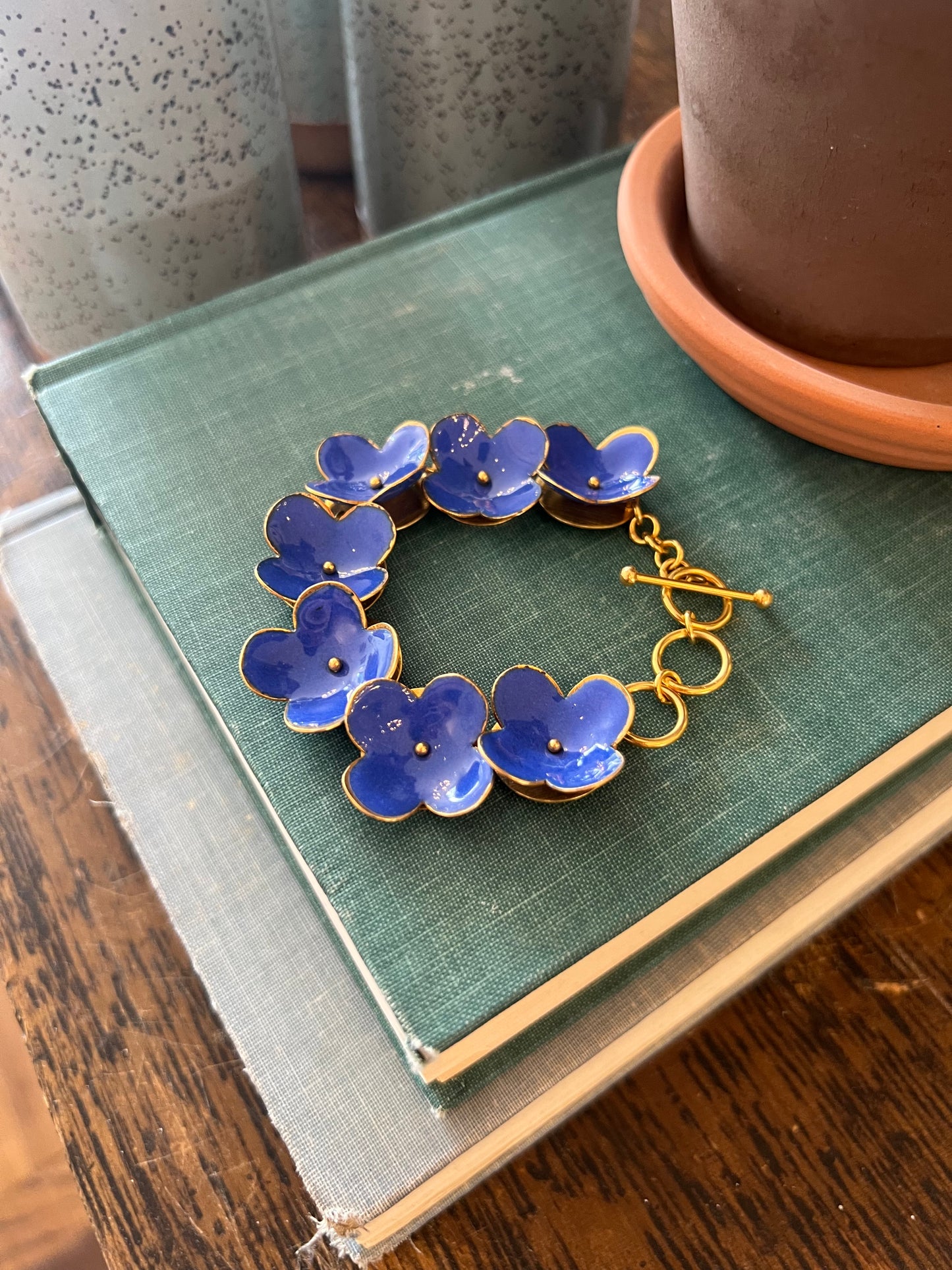 Enamel Flower Bracelet - Cobalt