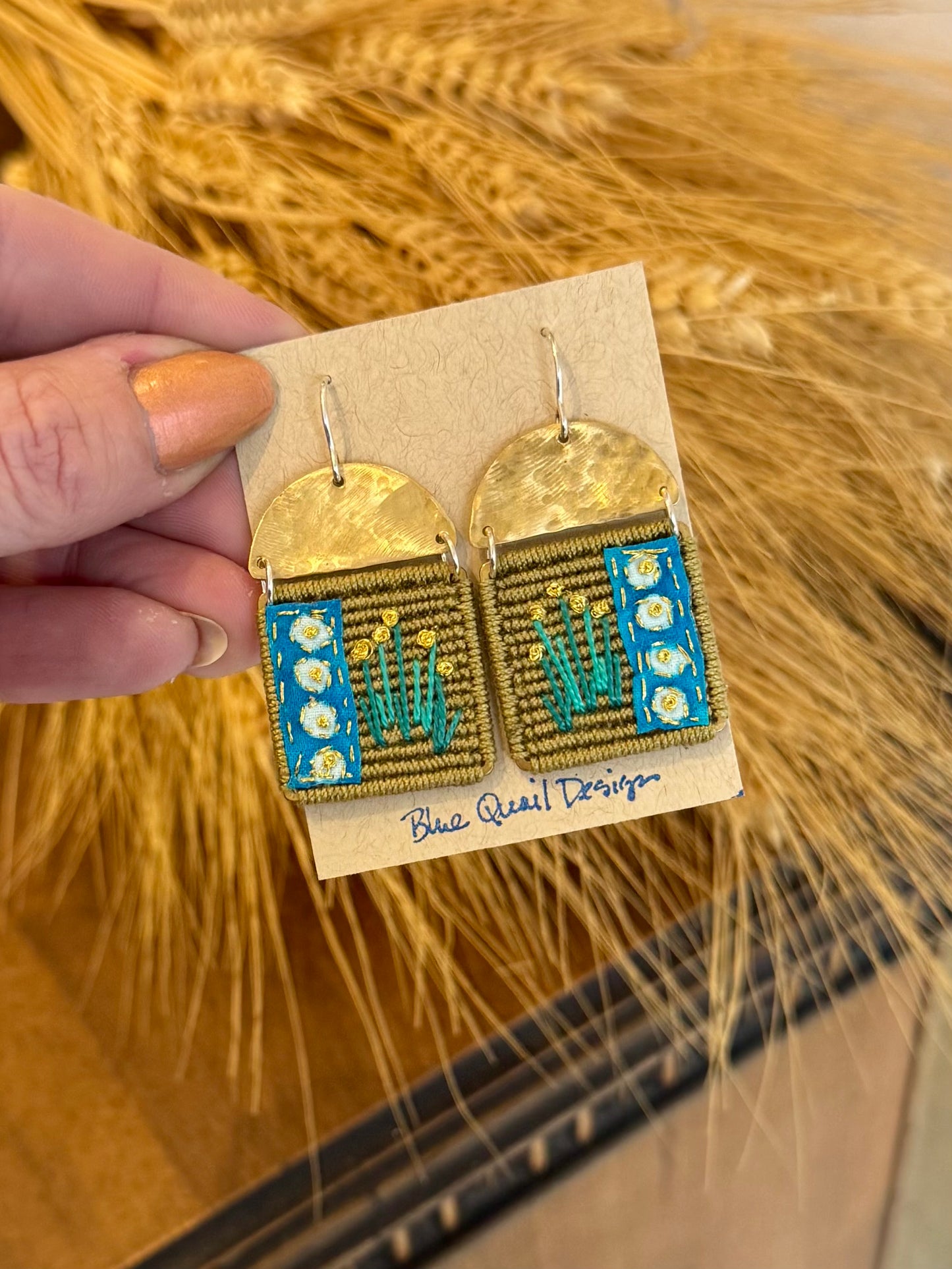 Olive Macrame Applique Embroidered Earrings