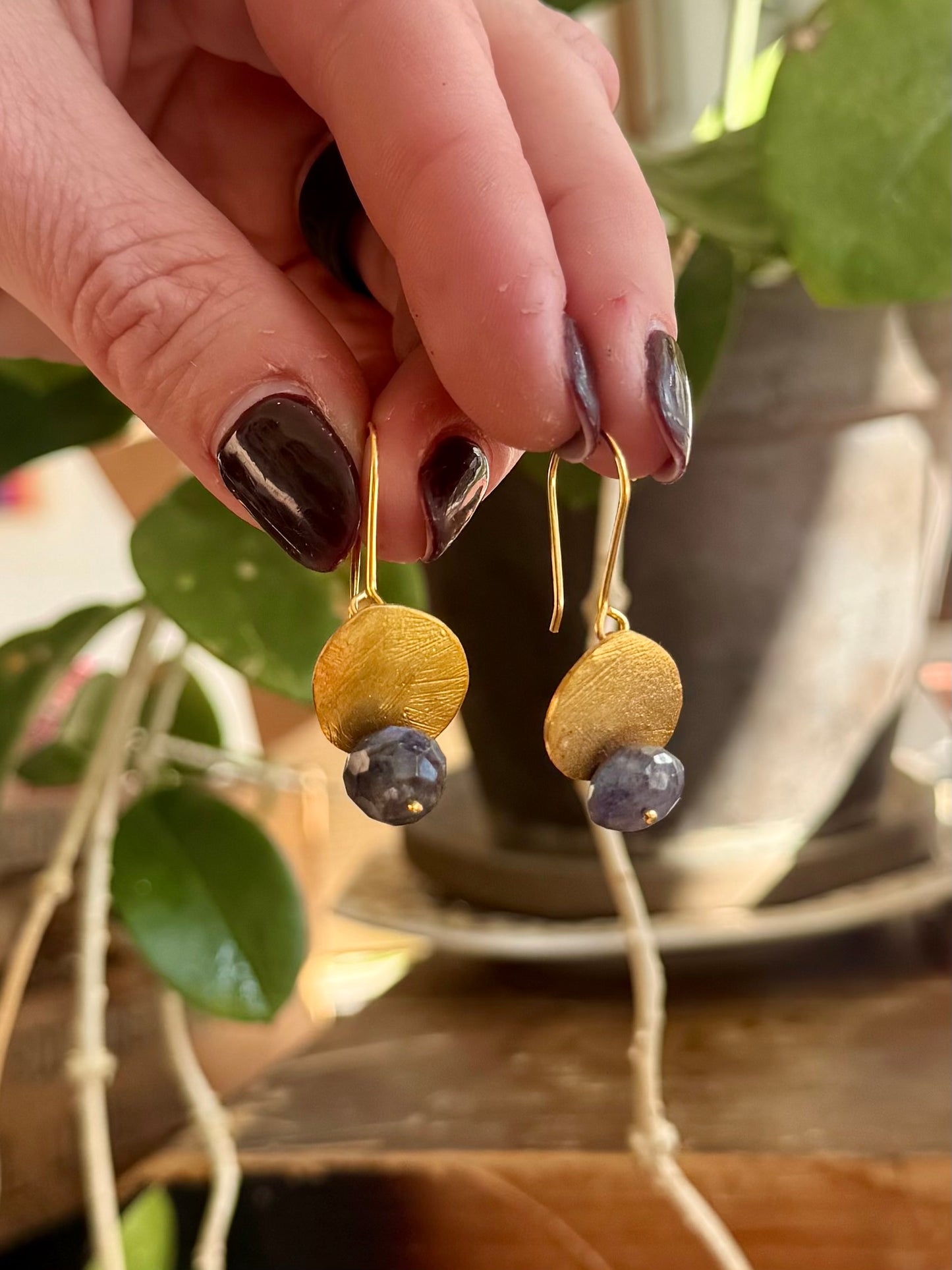 Gold Disc Single Stone Earrings