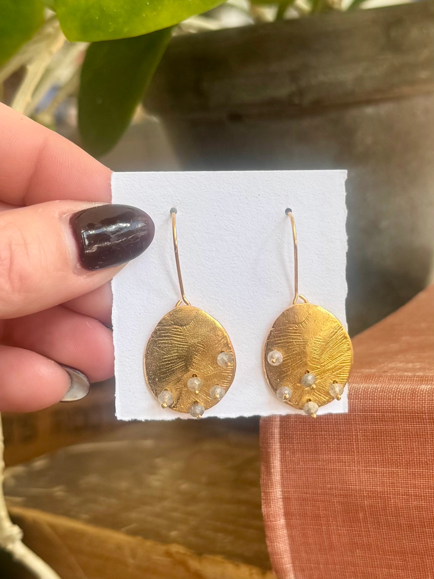 Gold Disc Tiny Stones Earrings