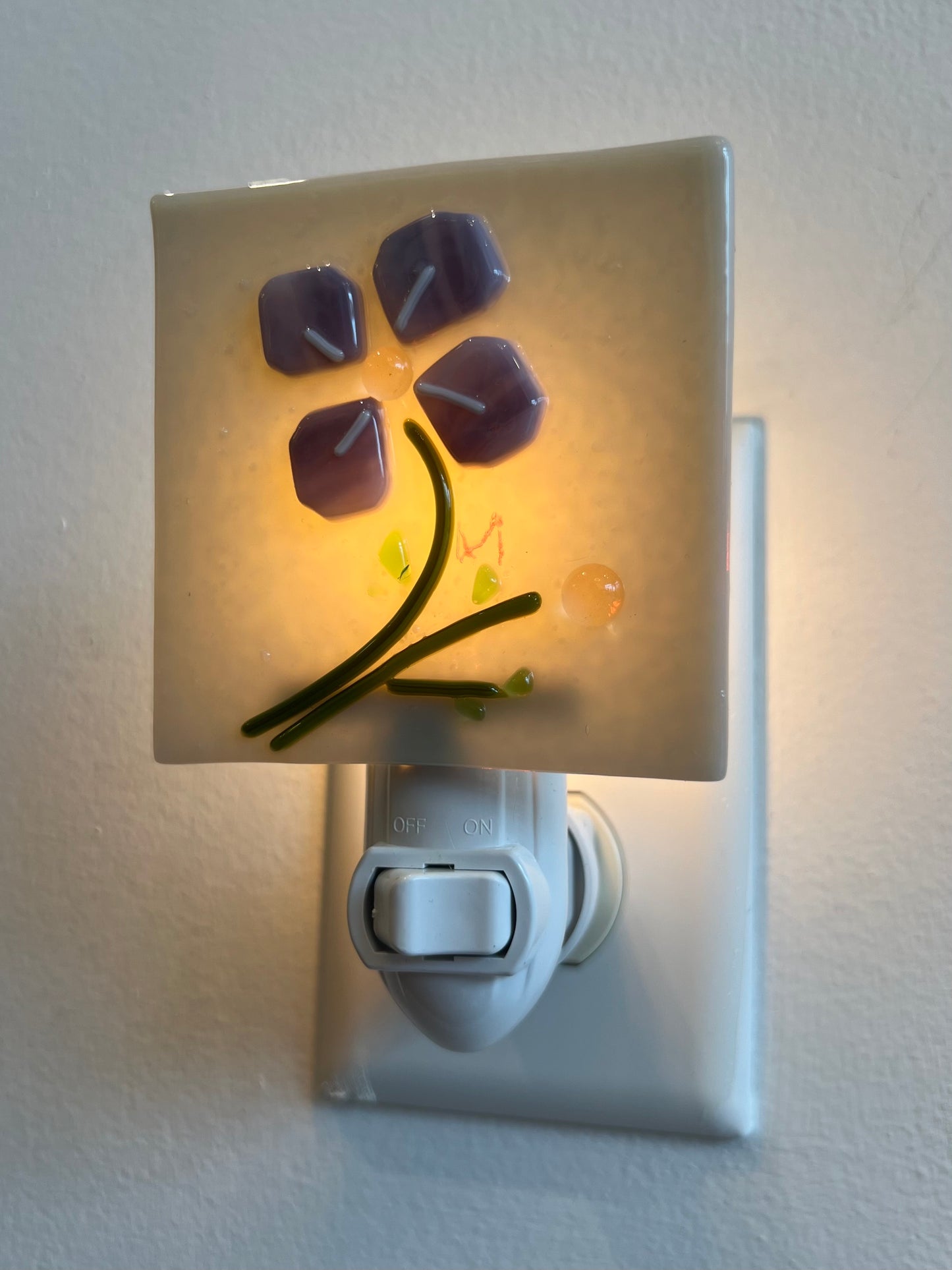 Fused Glass Nightlight - Purple Flower