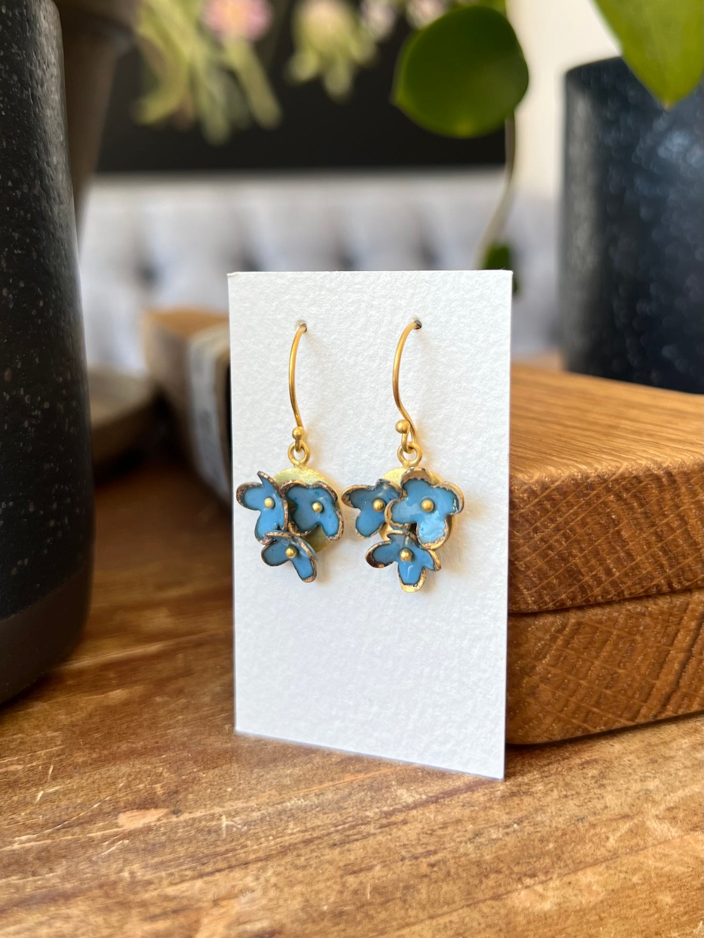Triple Flower Earrings - Blue
