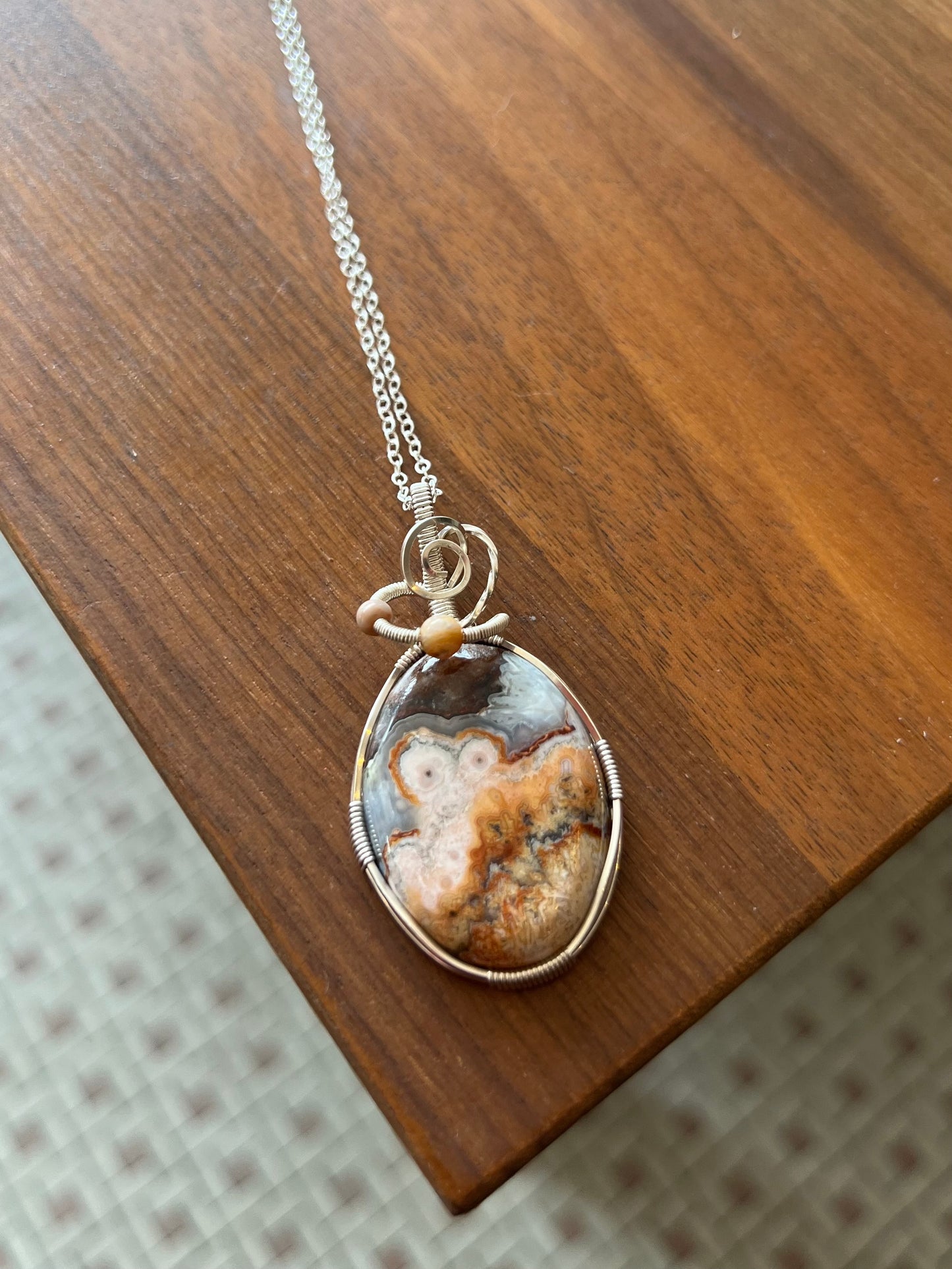 Mexican Crazy Lace Agate Pendant Necklace