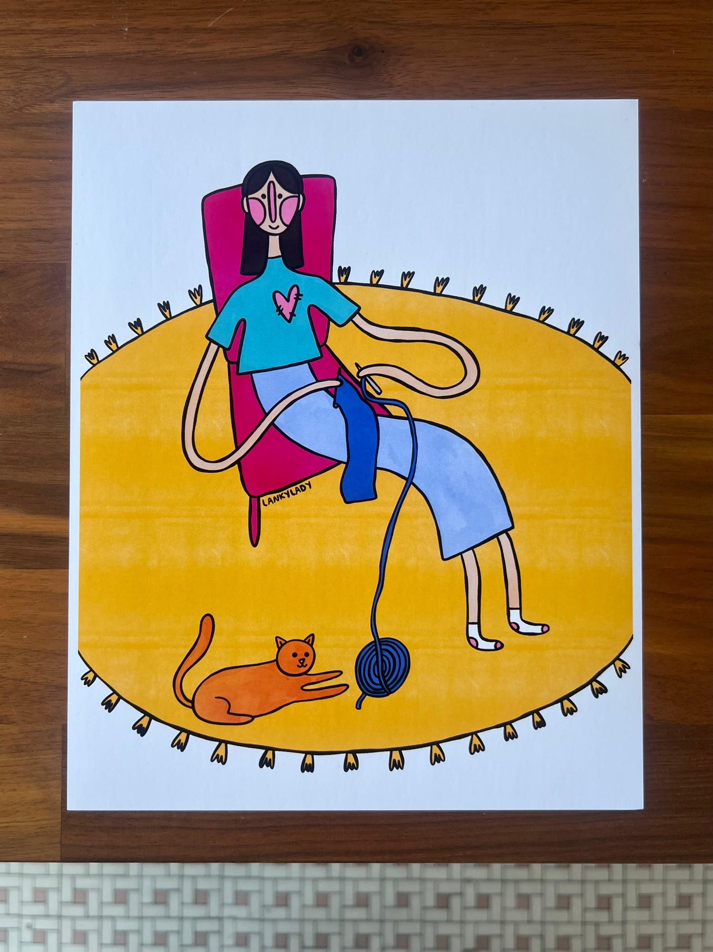 "Sittin' and Knittin' with a Kitten" - Print