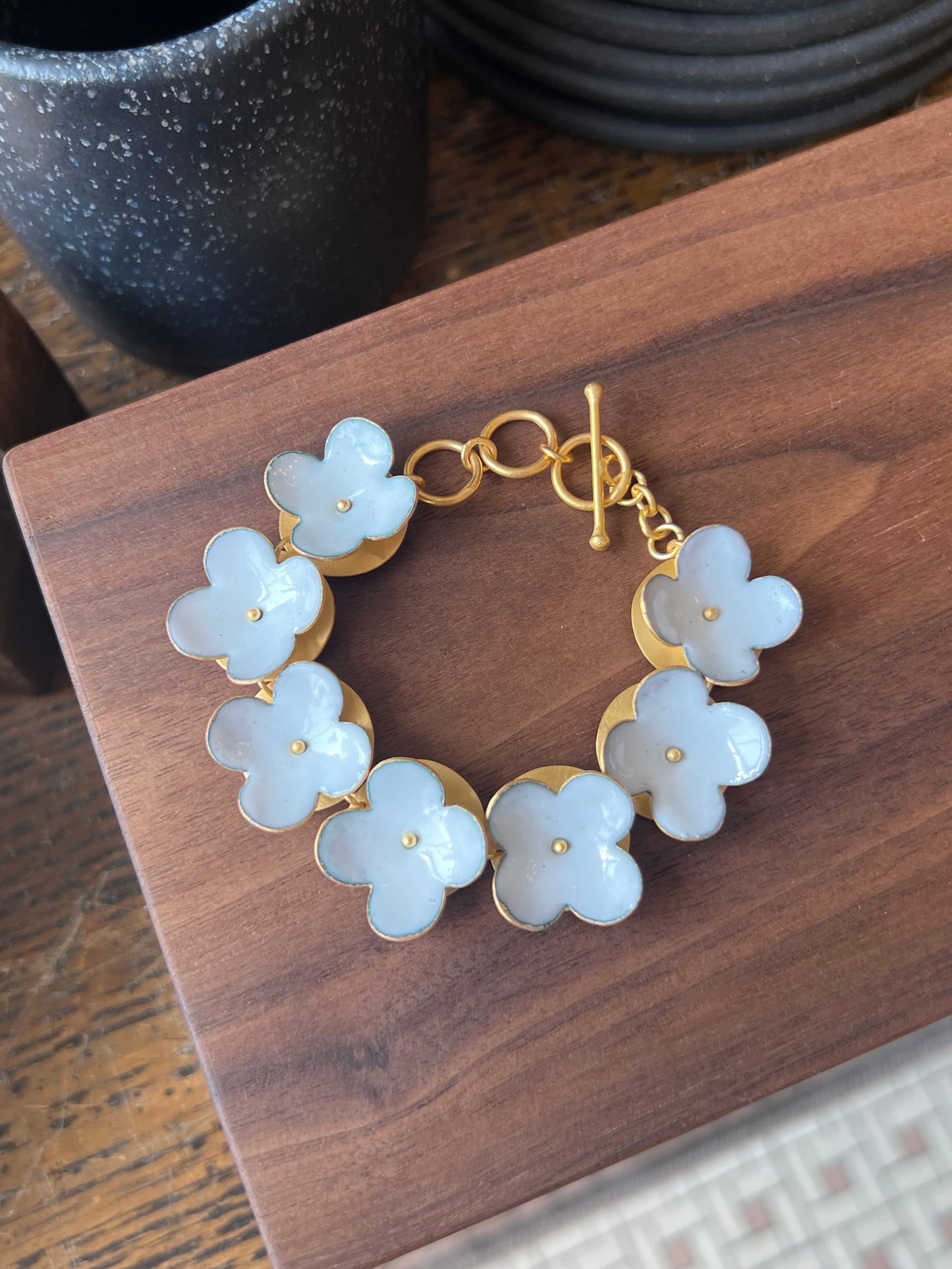 Enamel Flower Bracelet - White