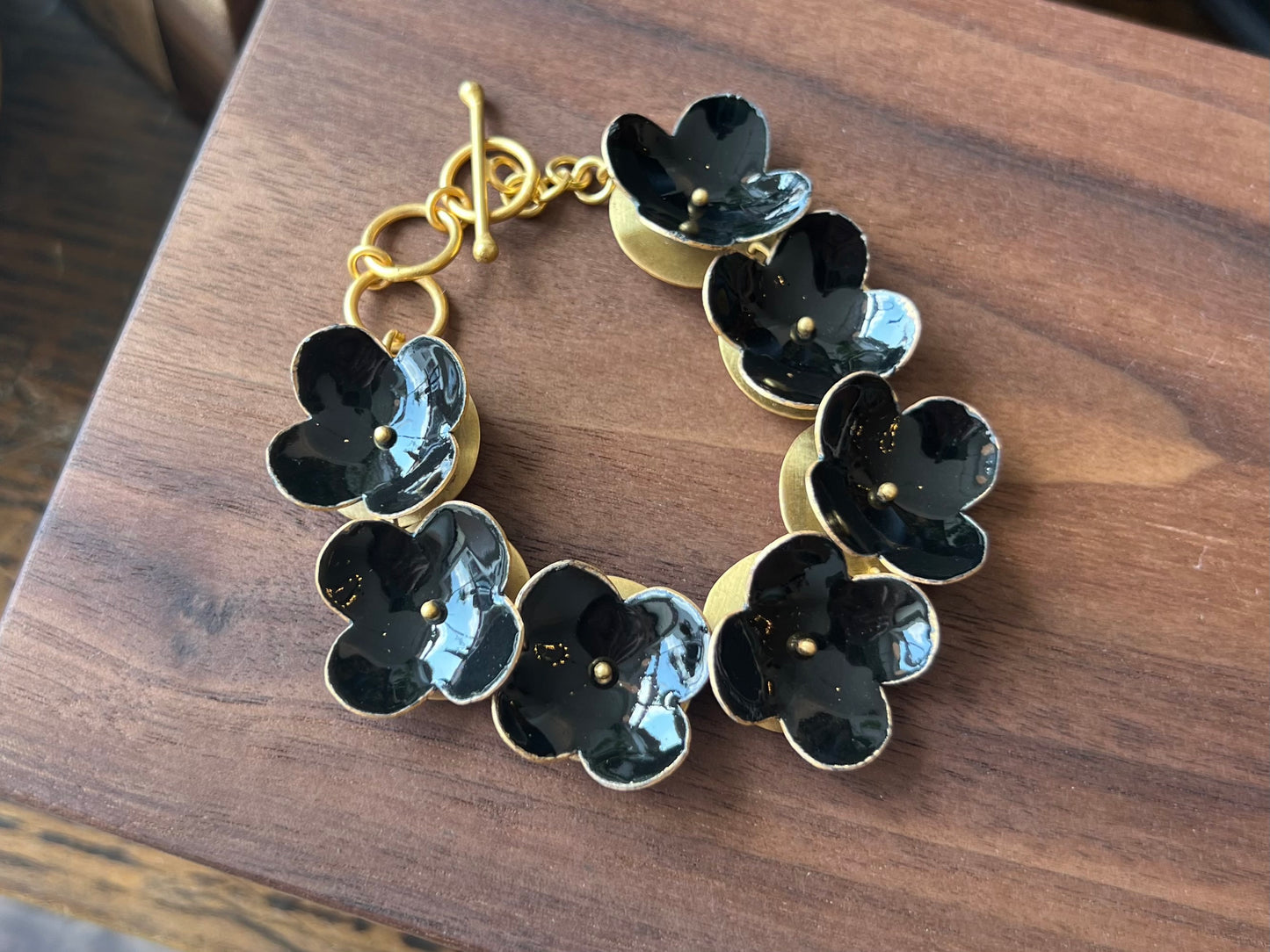 Enamel Flower Bracelet - Black