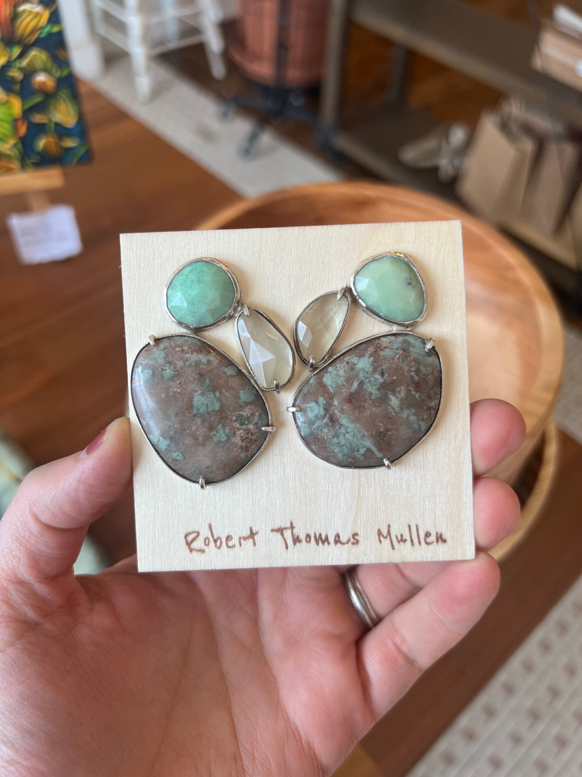 Pistachio Jasper, Chrysoprase, Green Amethyst and Silver Earrings