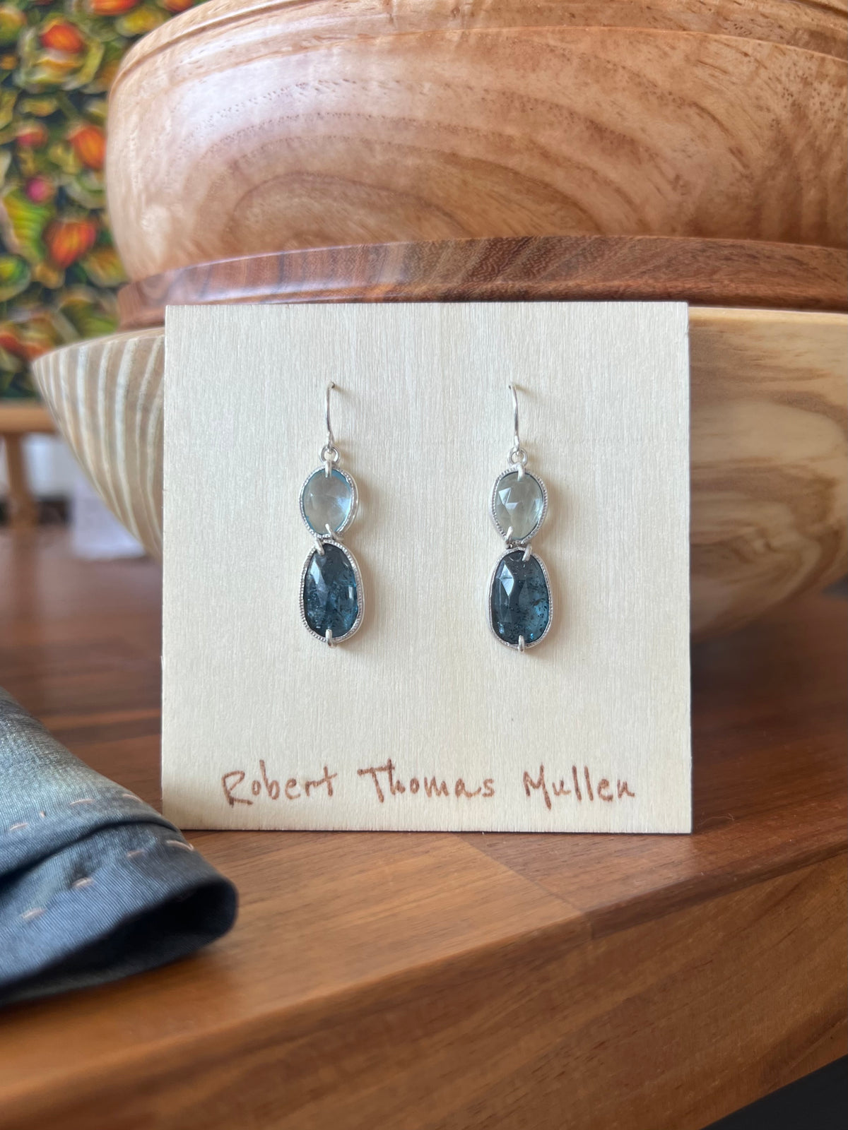 Blue Topaz, Kyanite, and Silver Earrings