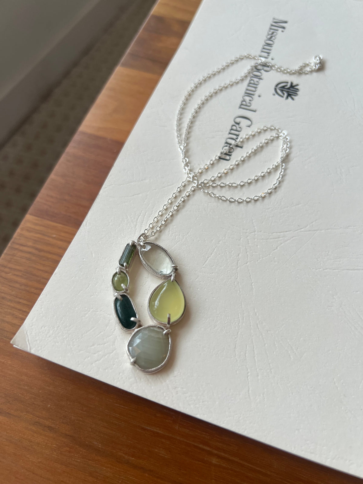 Tourmaline, Peridot, Sapphire, Green Amethyst, Chalcedony and Silver Necklace