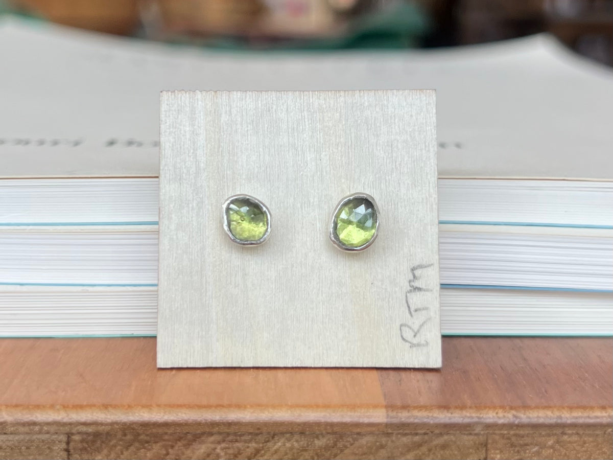 Peridot and Silver Studs - Bezeled