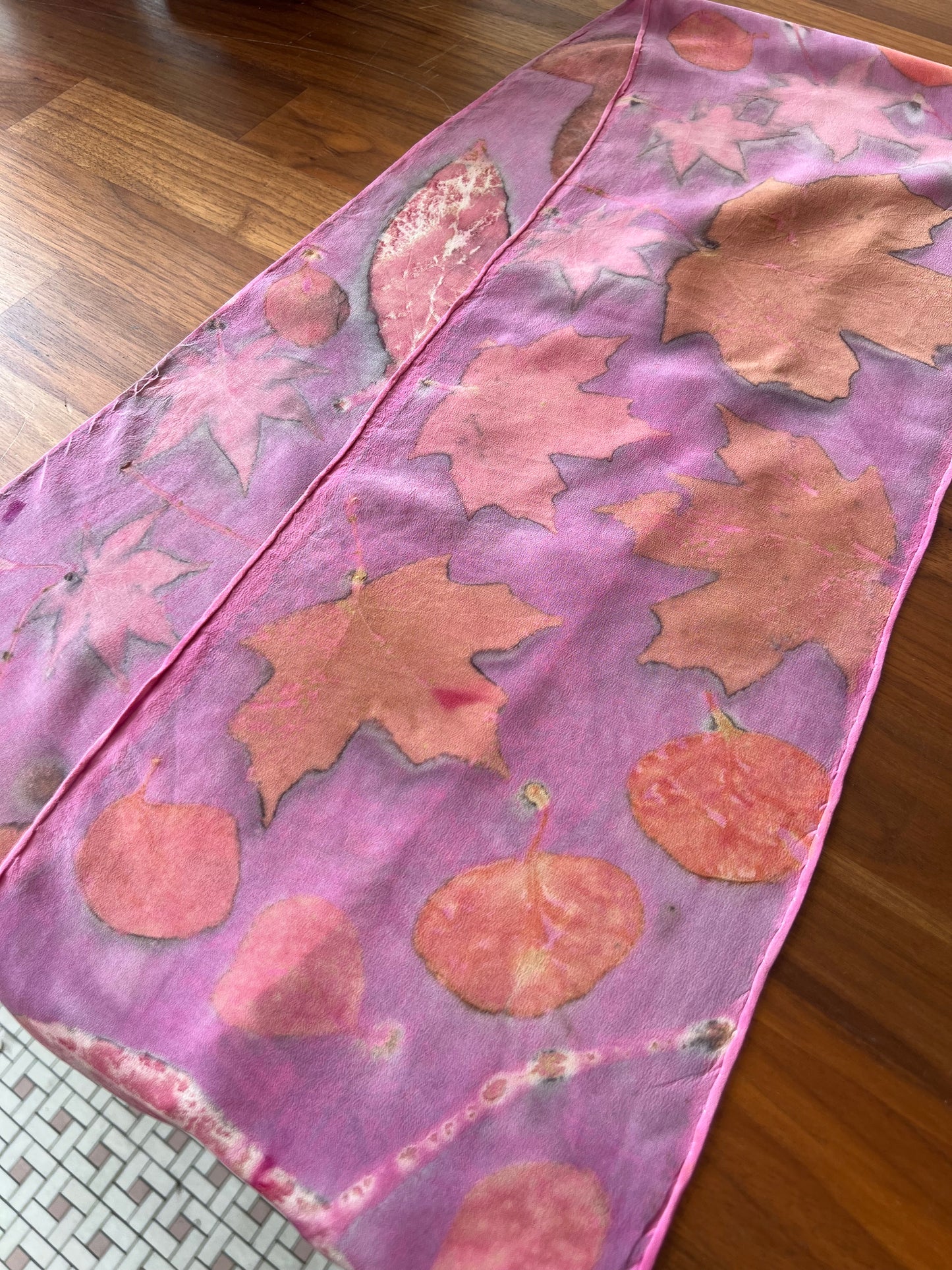 Eco Print Silk Scarf - Fuchsia