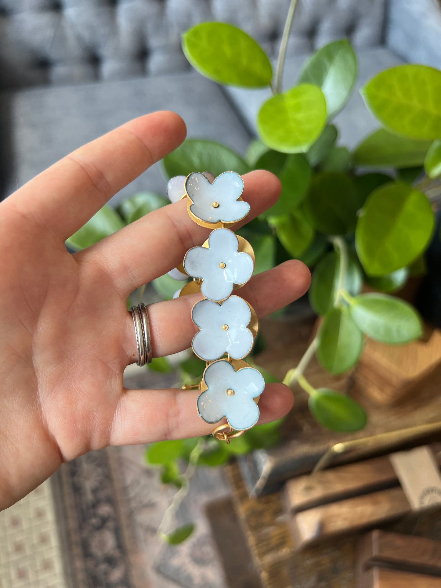 Enamel Flower Bracelet - White