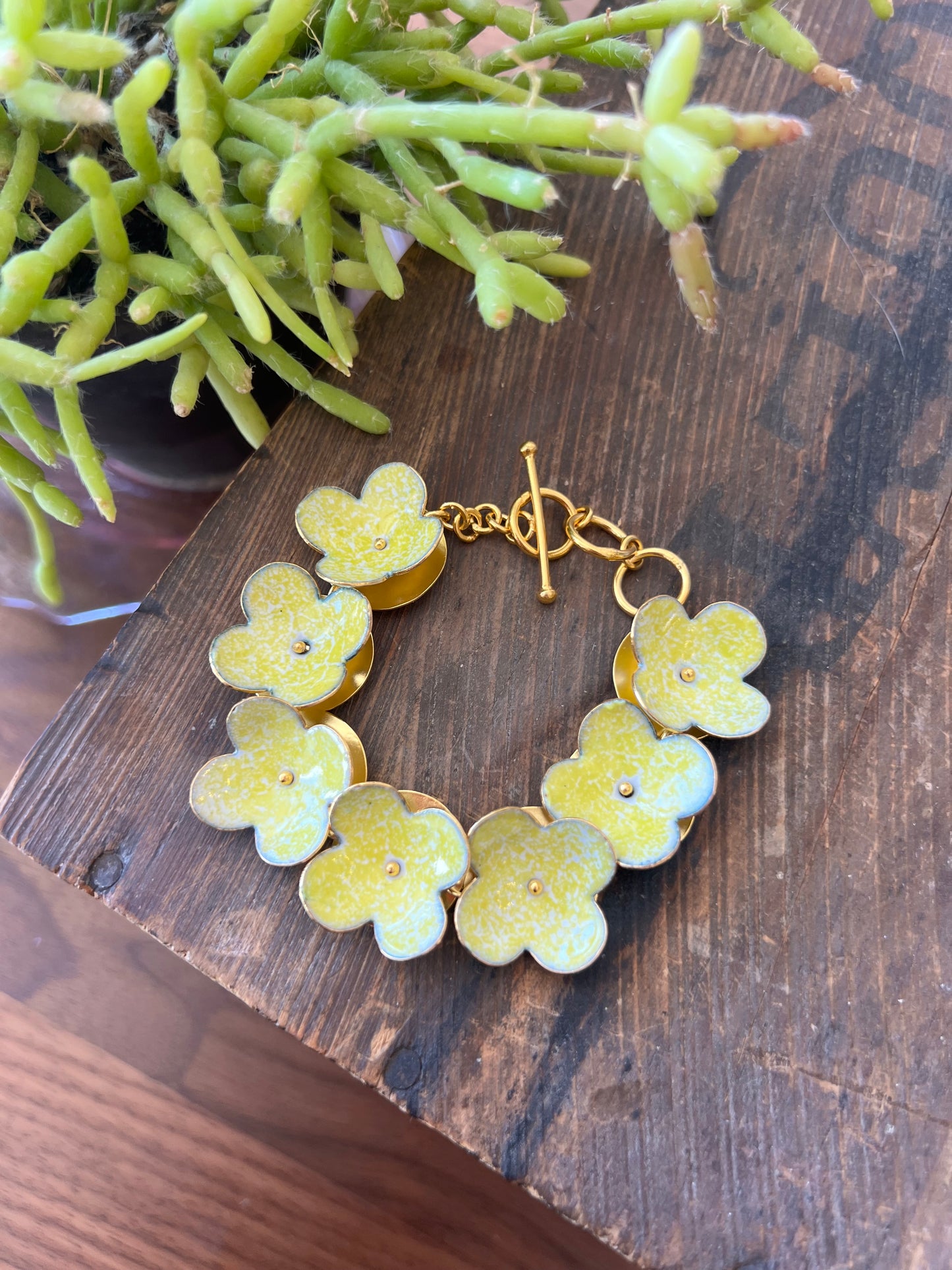 Enamel Flower Bracelet -Yellow