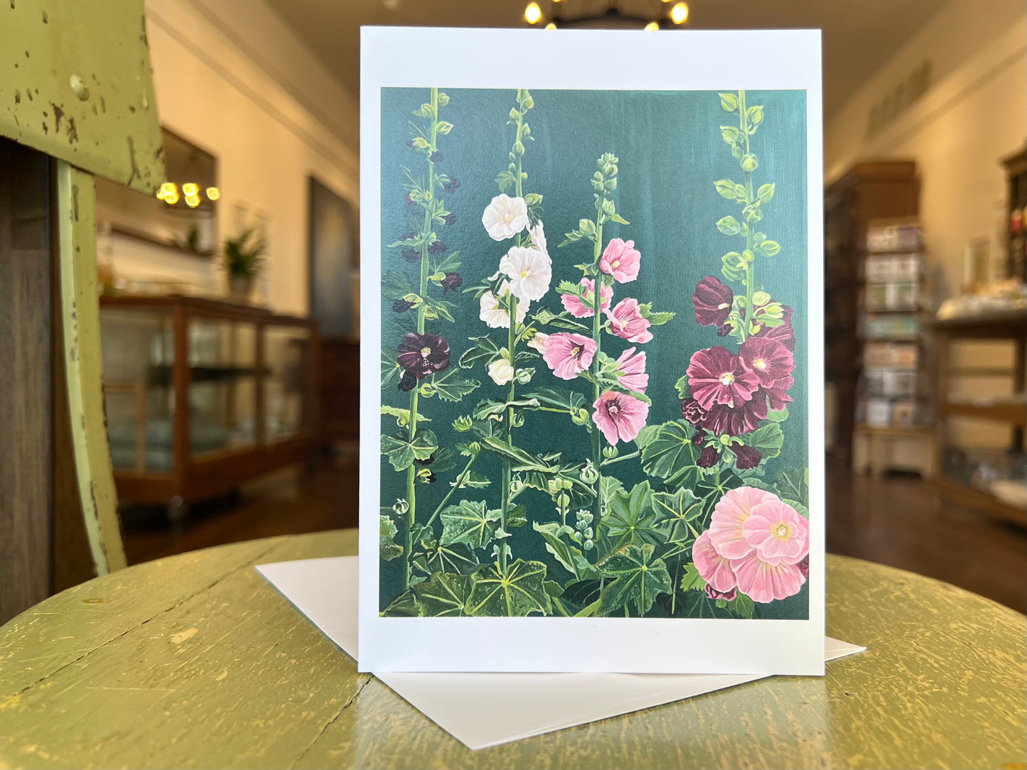 Hollyhocks Greeting Card