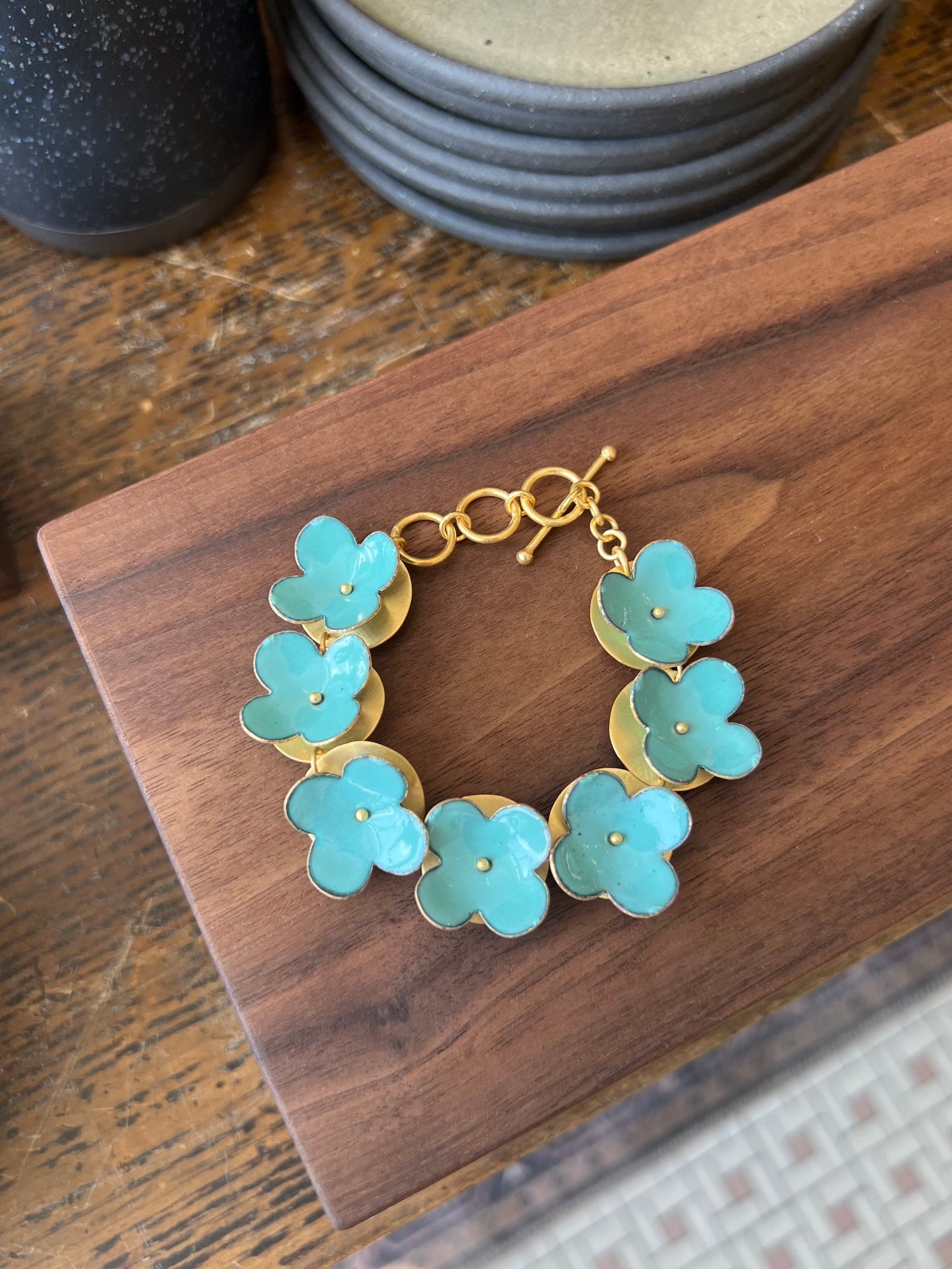 Enamel Flower Bracelet - Turquoise