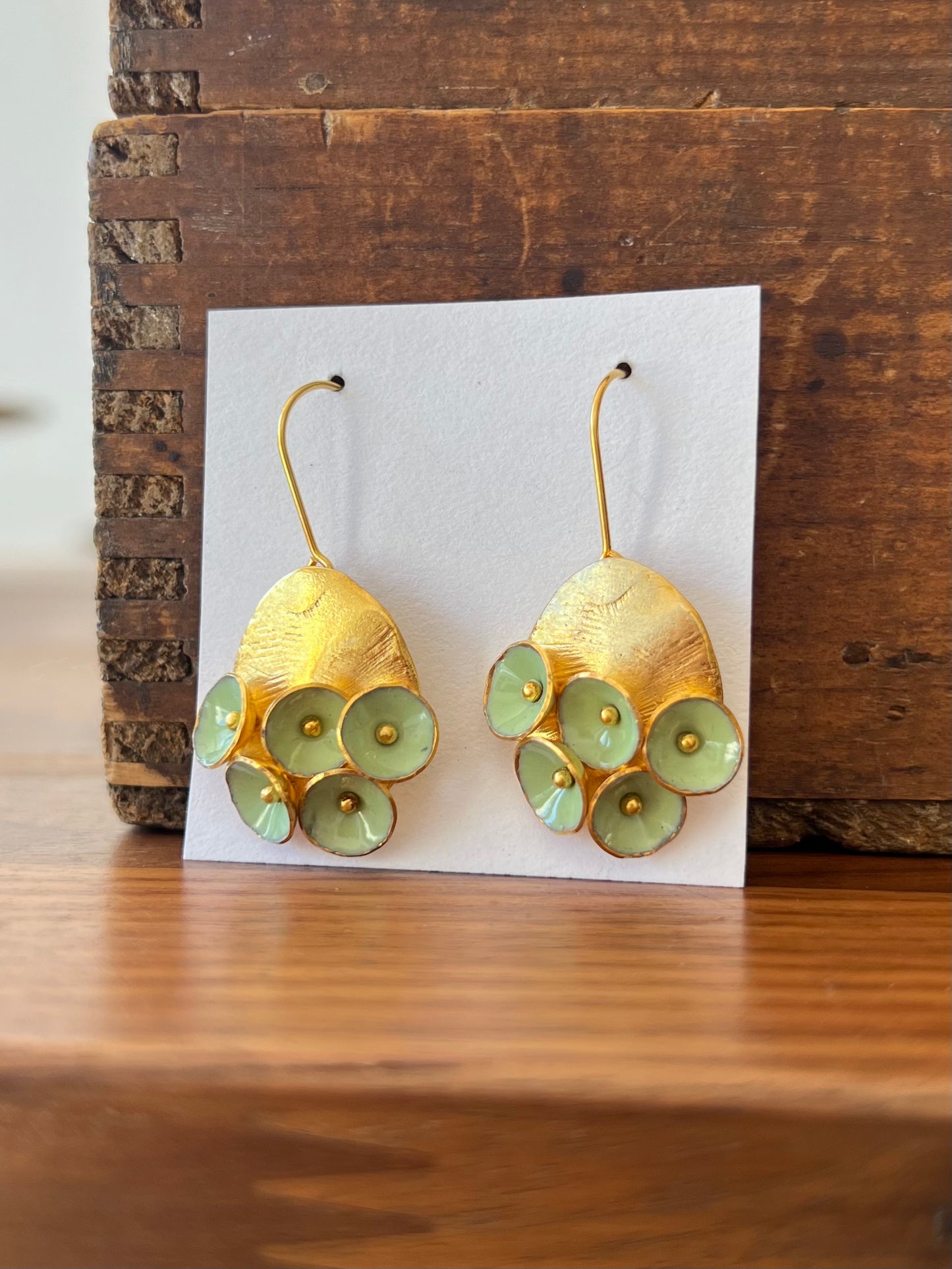 Gold Disc Tiny Circles Earrings