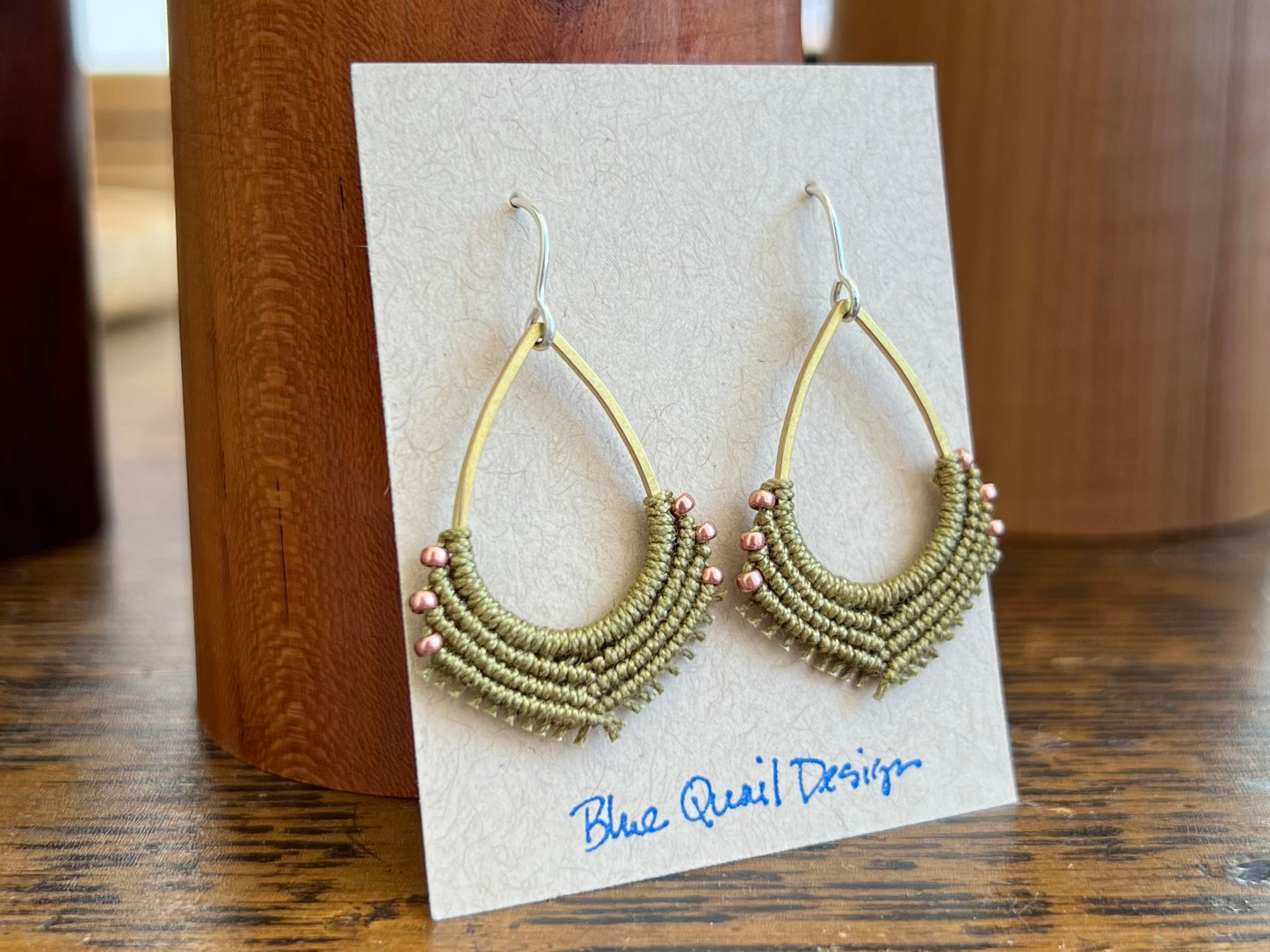 Olive Teardrop Macrame Earrings
