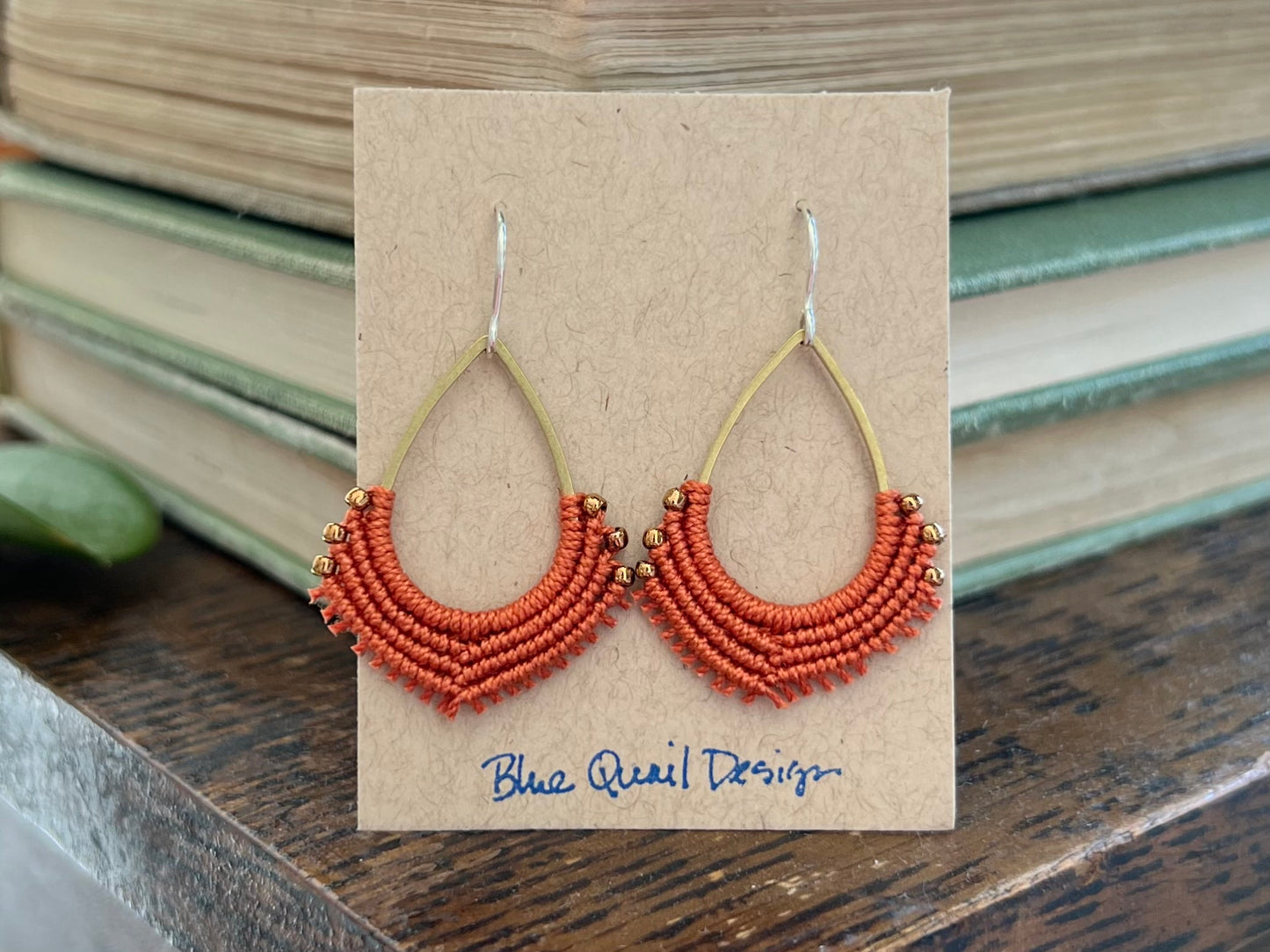 Burnt Orange Teardrop Macrame Earrings