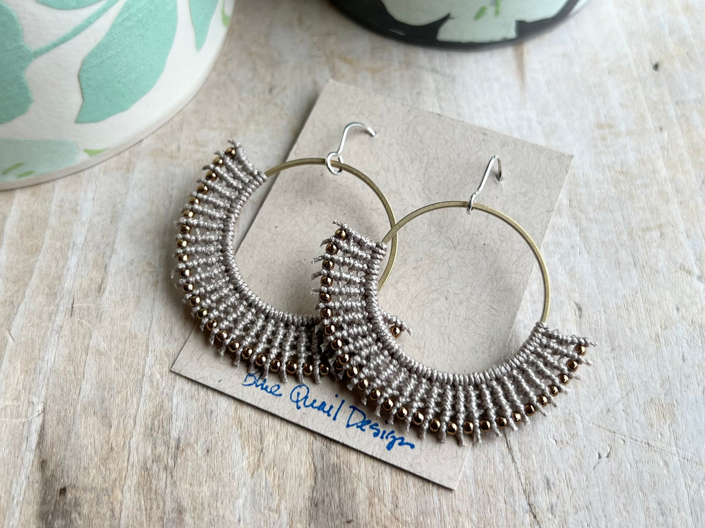 Linen Fan Macrame Earrings