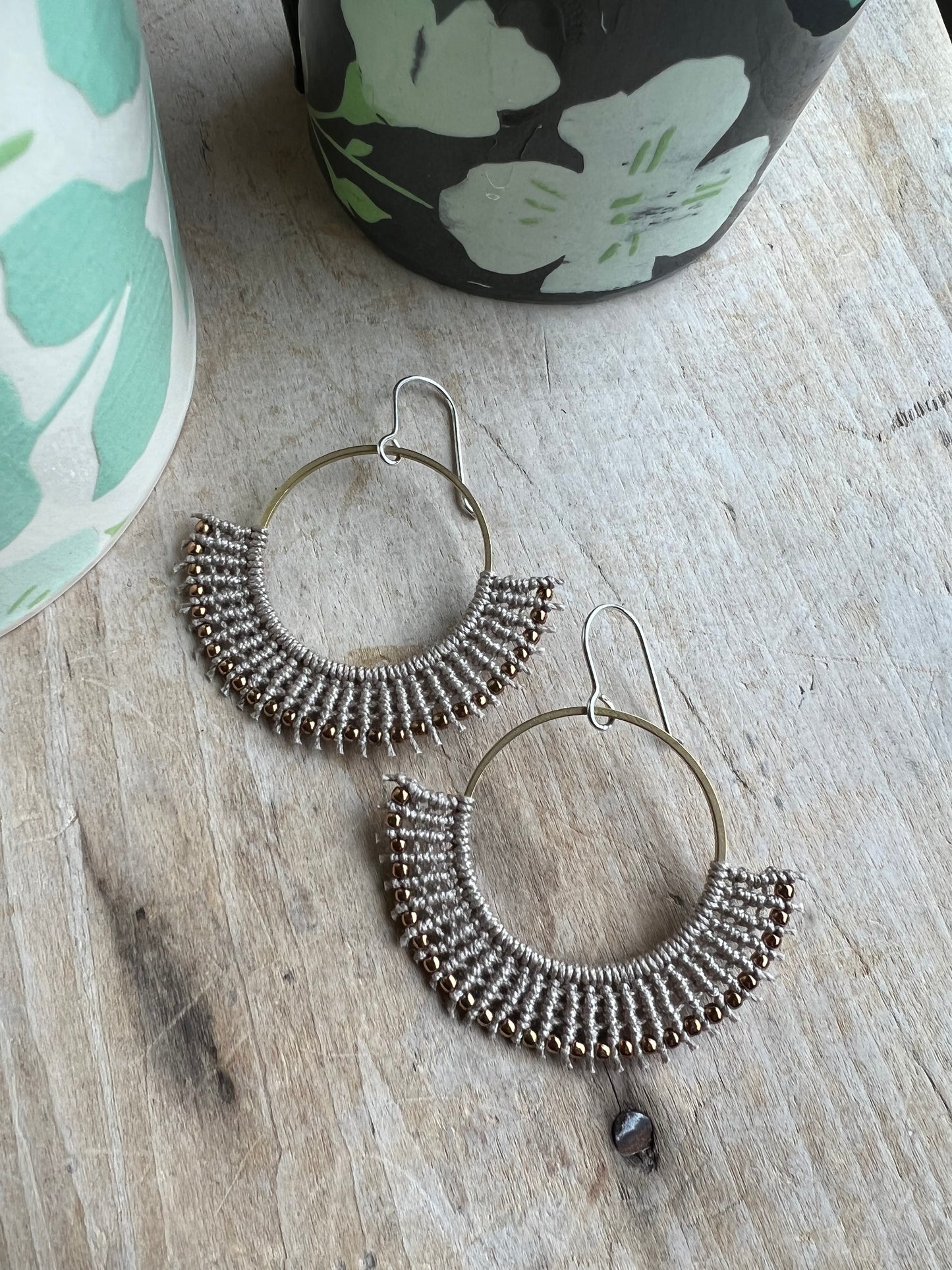Linen Fan Macrame Earrings