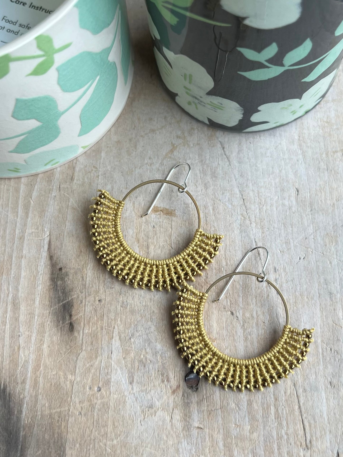 Dark Gold Fan Macrame Earrings