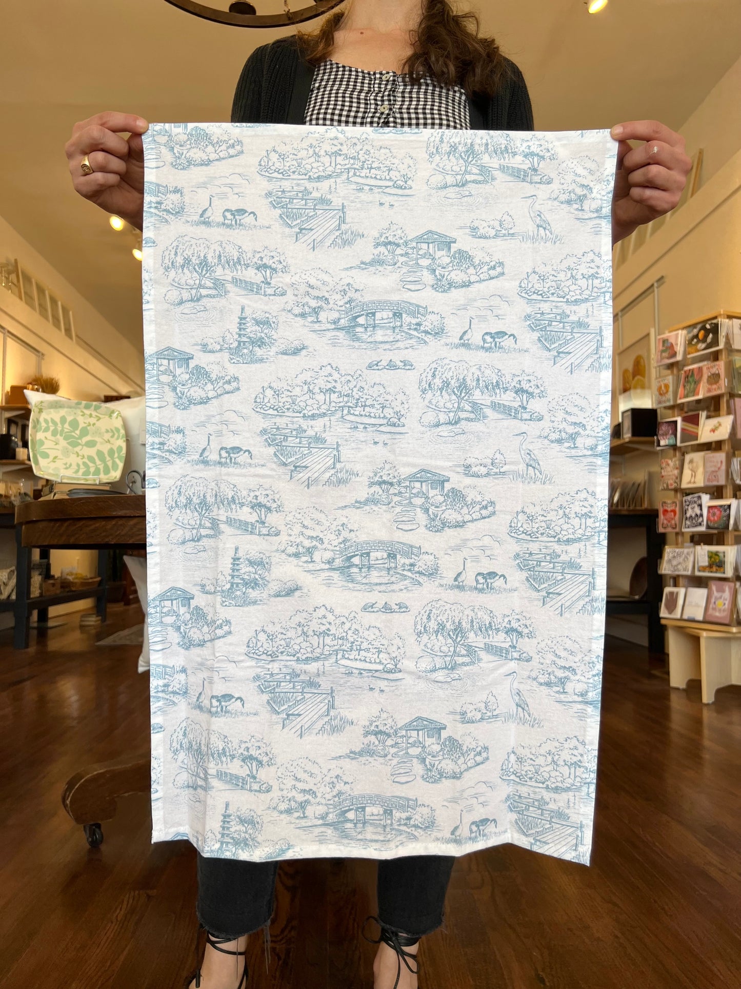 Japanese Garden Toile Tea Towel - Sky