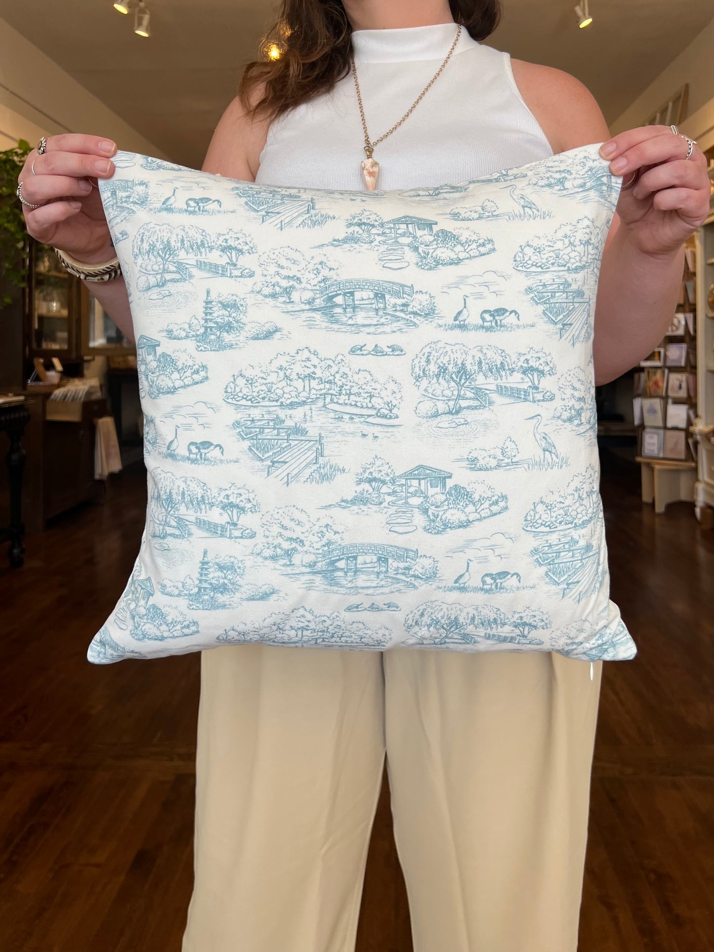 Japanese Garden Toile Pillow - Sky
