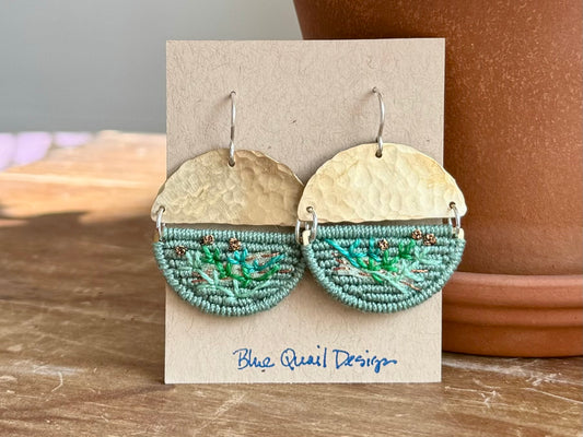 Sage Macrame Applique Embroidered Slice Earrings