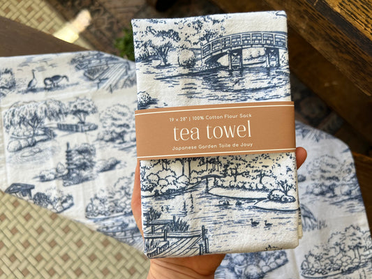 Japanese Garden Toile Tea Towel - Navy