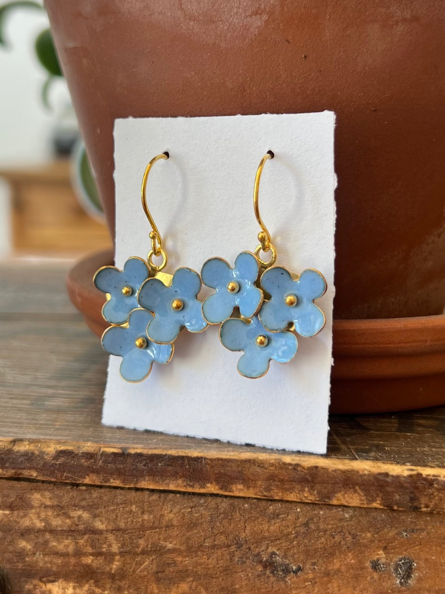Triple Flower Earrings - Denim
