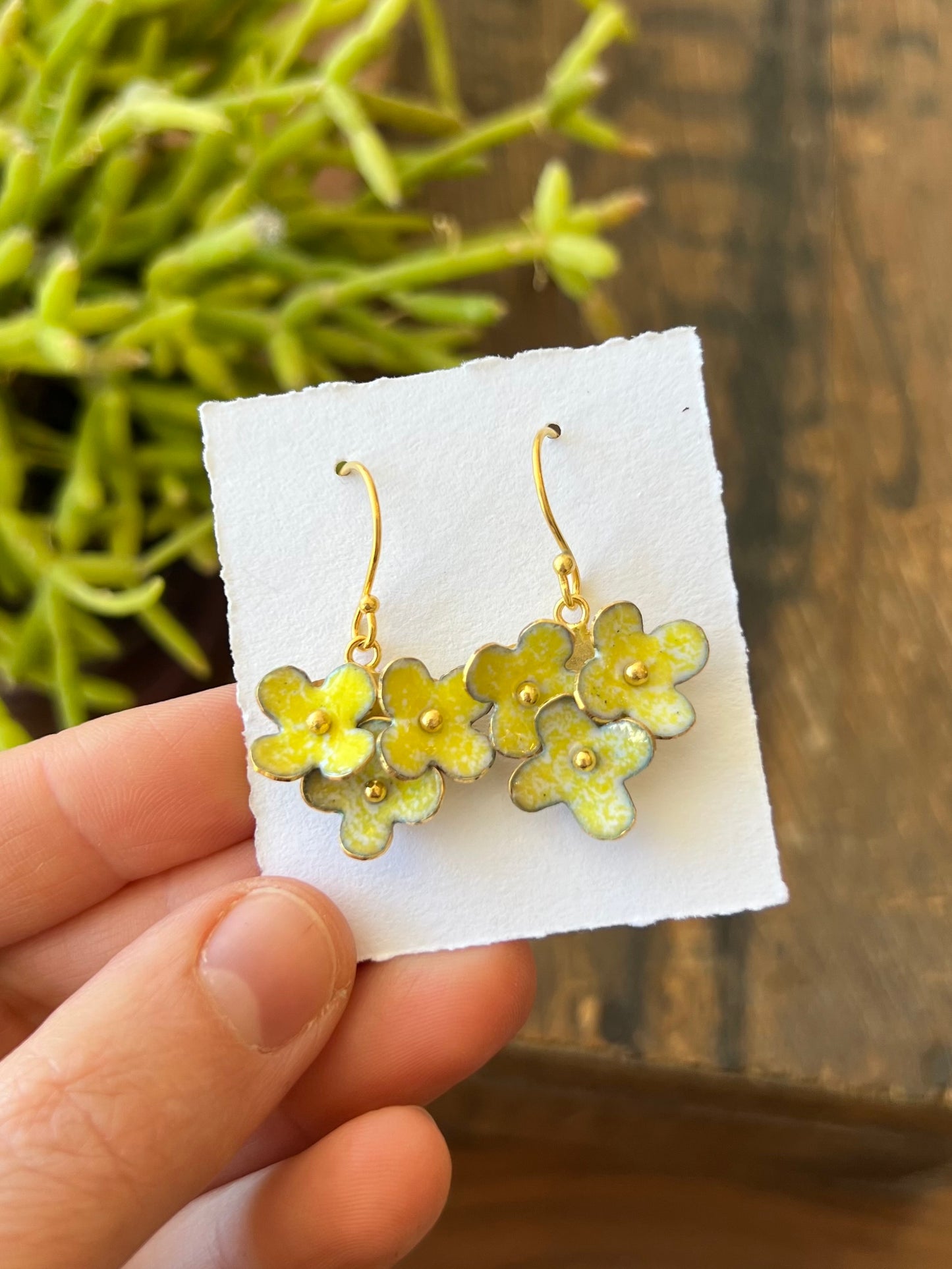 Triple Flower Earrings - Yellow