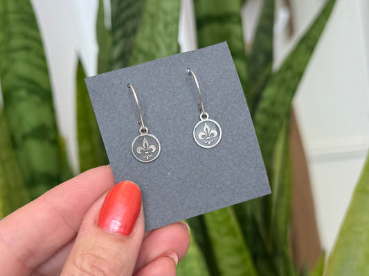 Engraved Fleur de lis Dangles