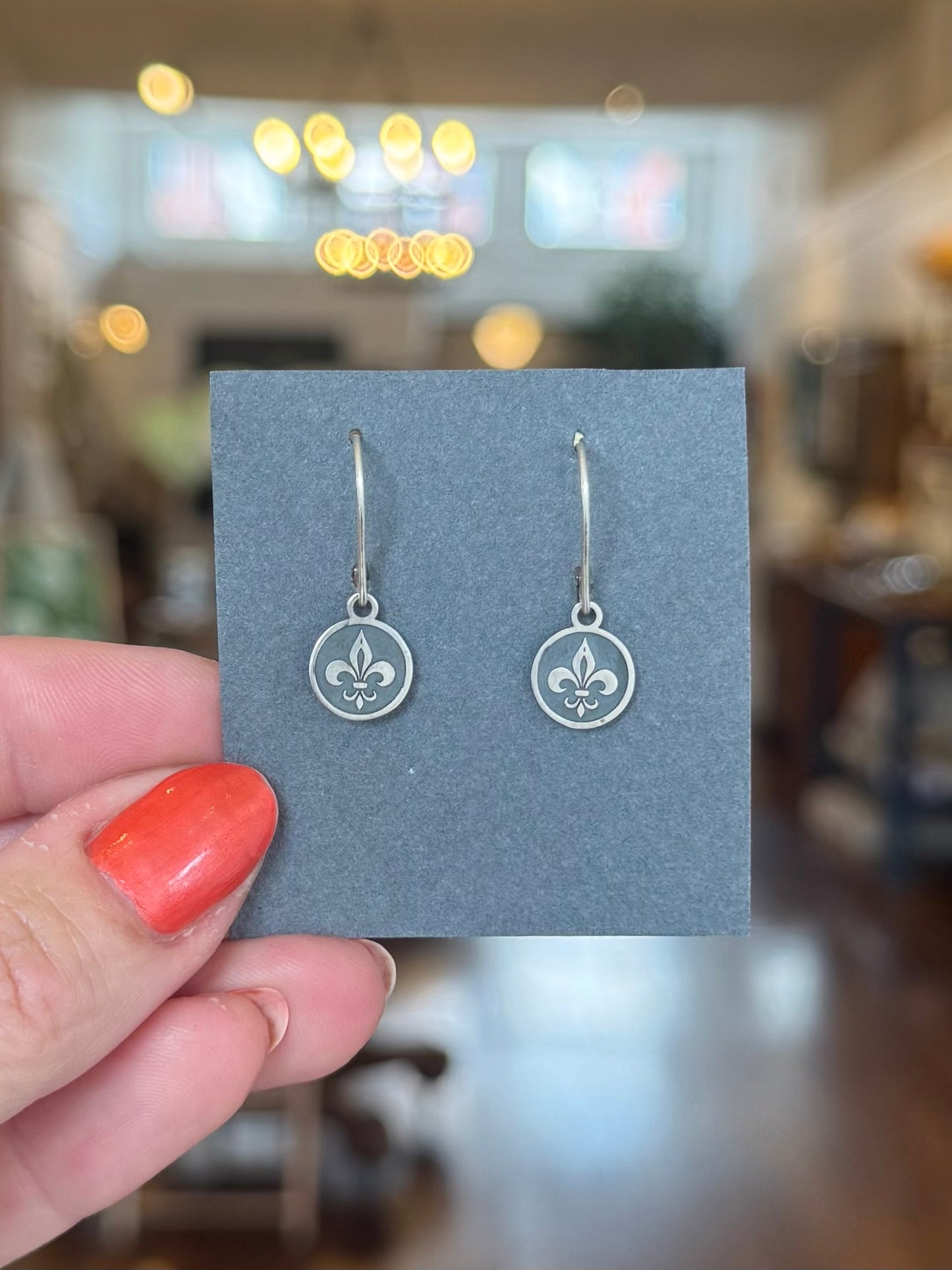 Engraved Fleur de lis Dangles