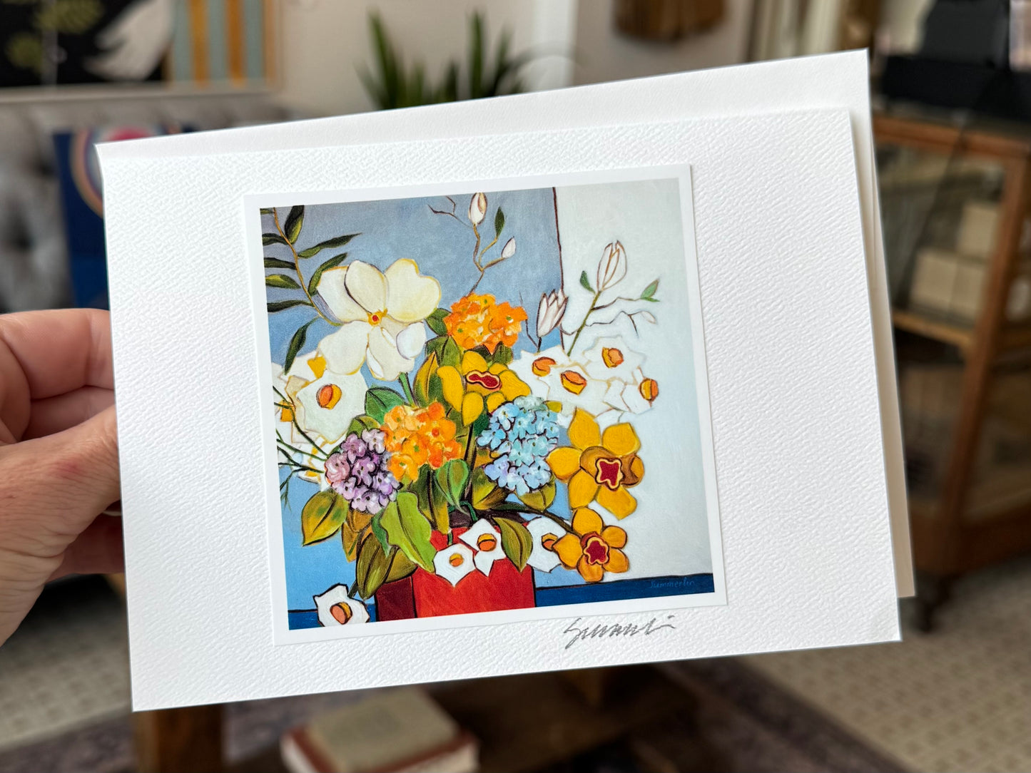 "Daffodils No. 5 Light Blue and White" Greeting Card
