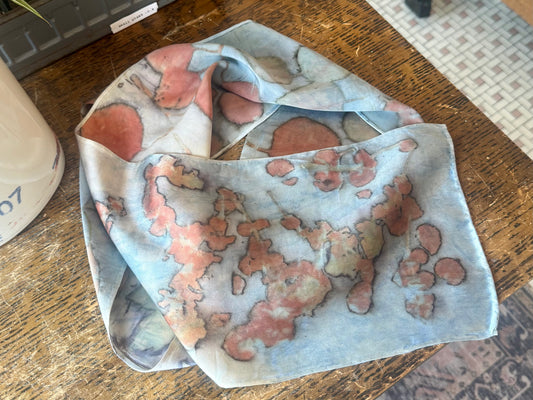 Eco Print Silk Scarf - Blue