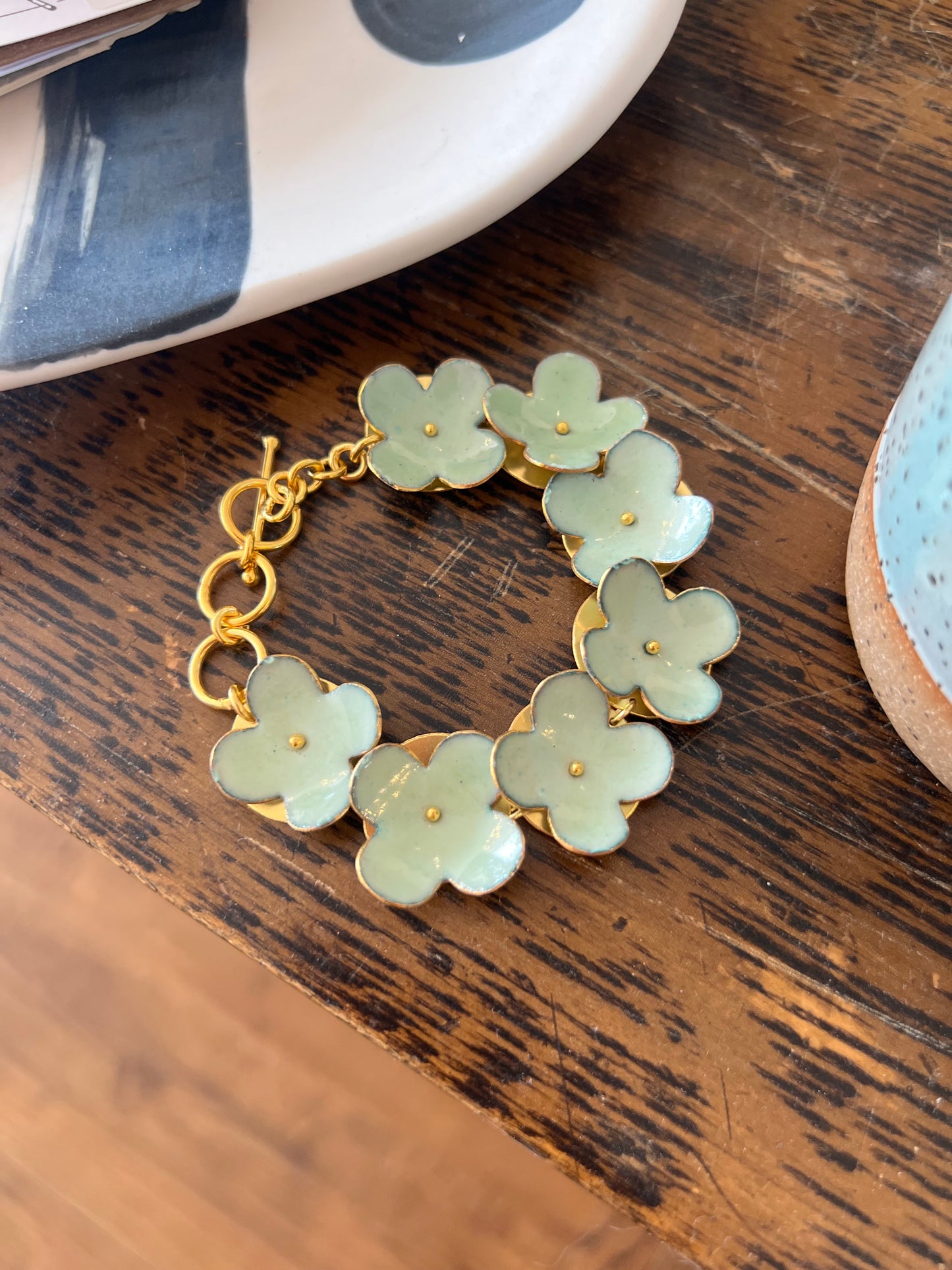 Enamel Flower Bracelet -Spring Green