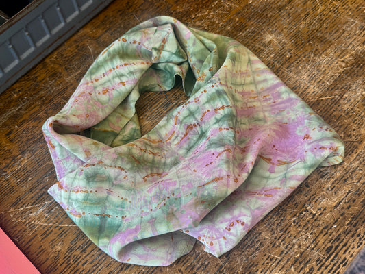 Silk Scarf - Green and Pink