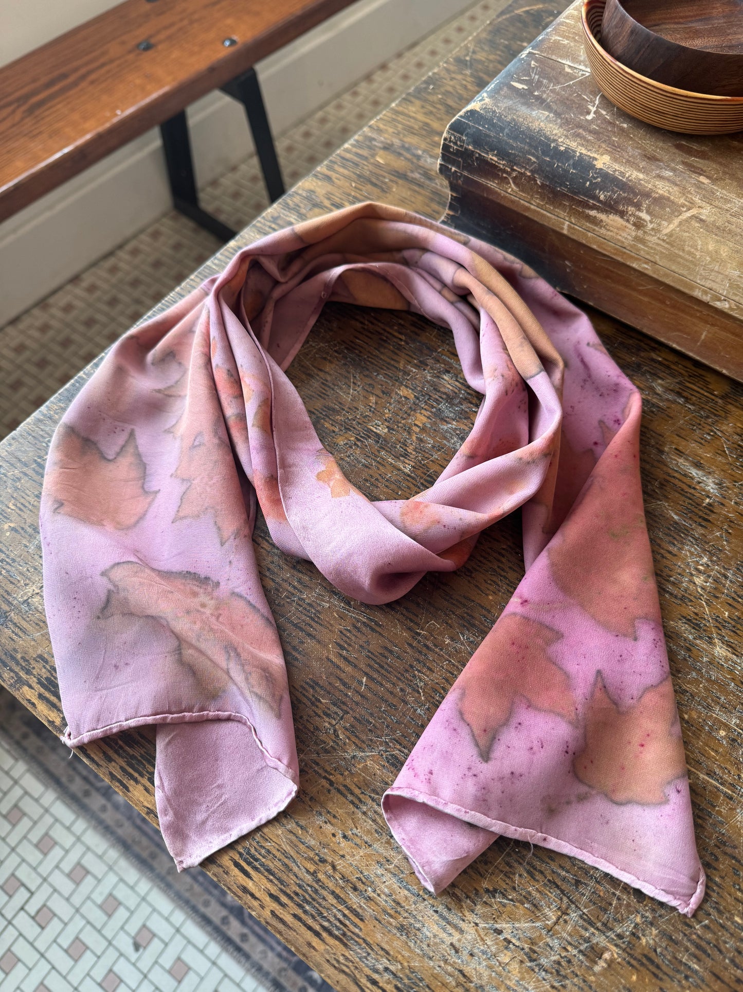 Eco Print Silk Scarf - Pink