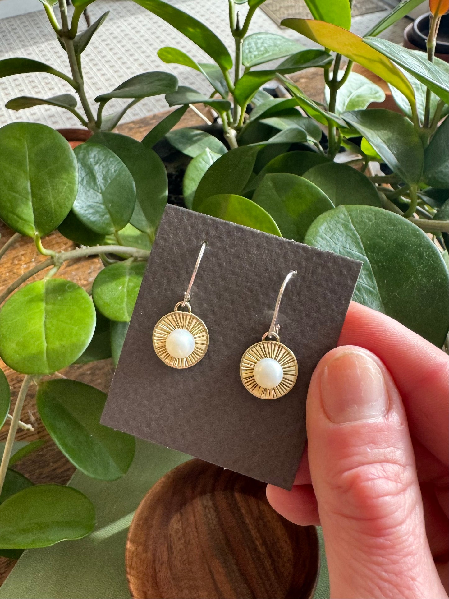 Brass and Pearl Dangles