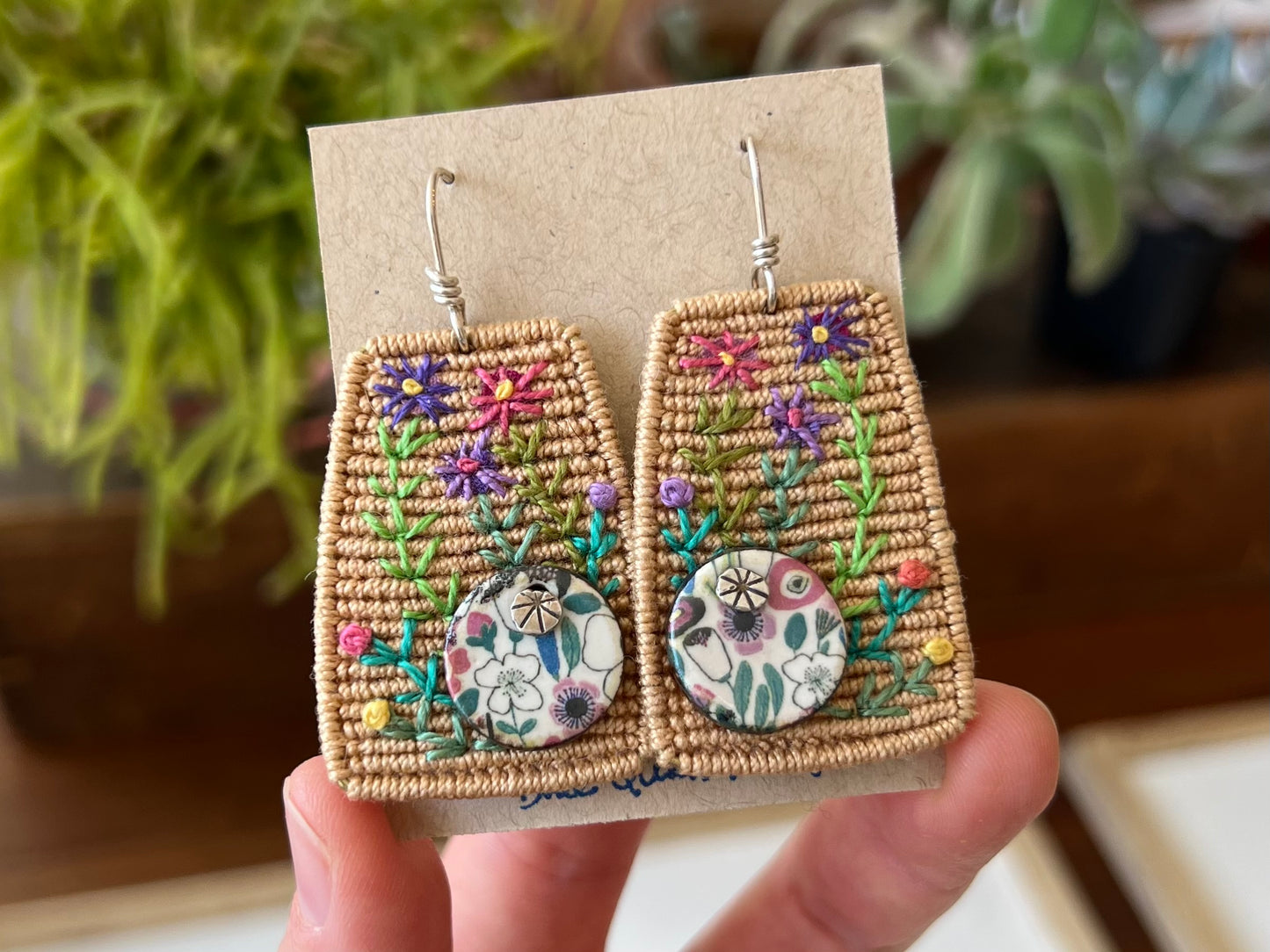 Large Toffee Embroidered Earrings