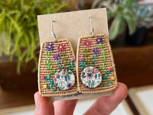 Large Toffee Embroidered Earrings