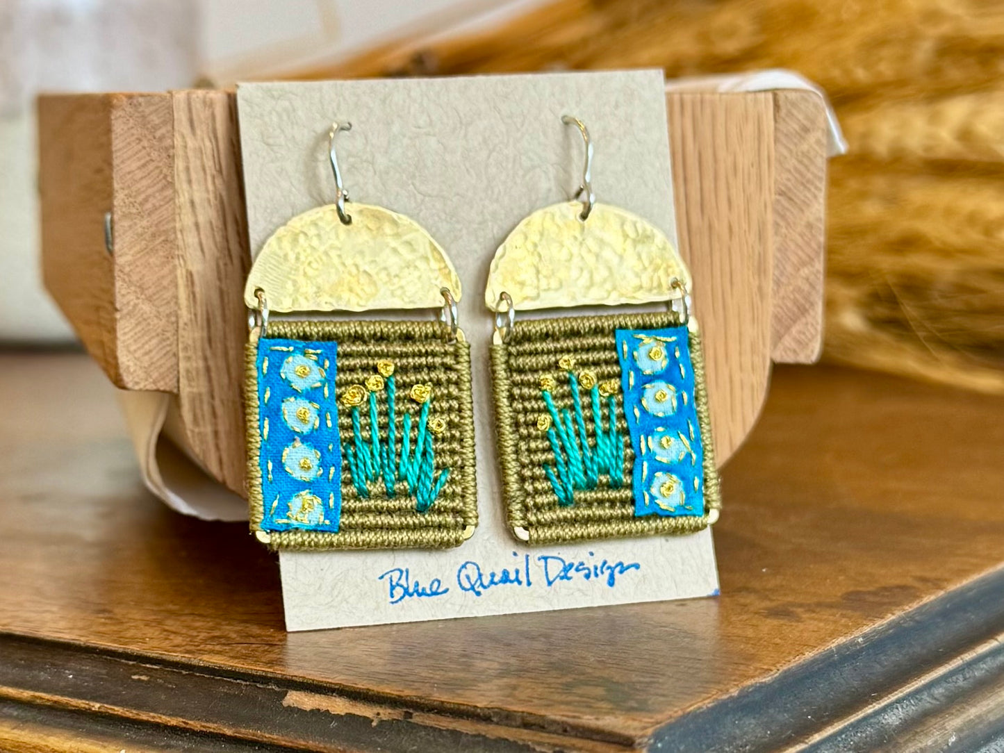 Olive Macrame Applique Embroidered Earrings